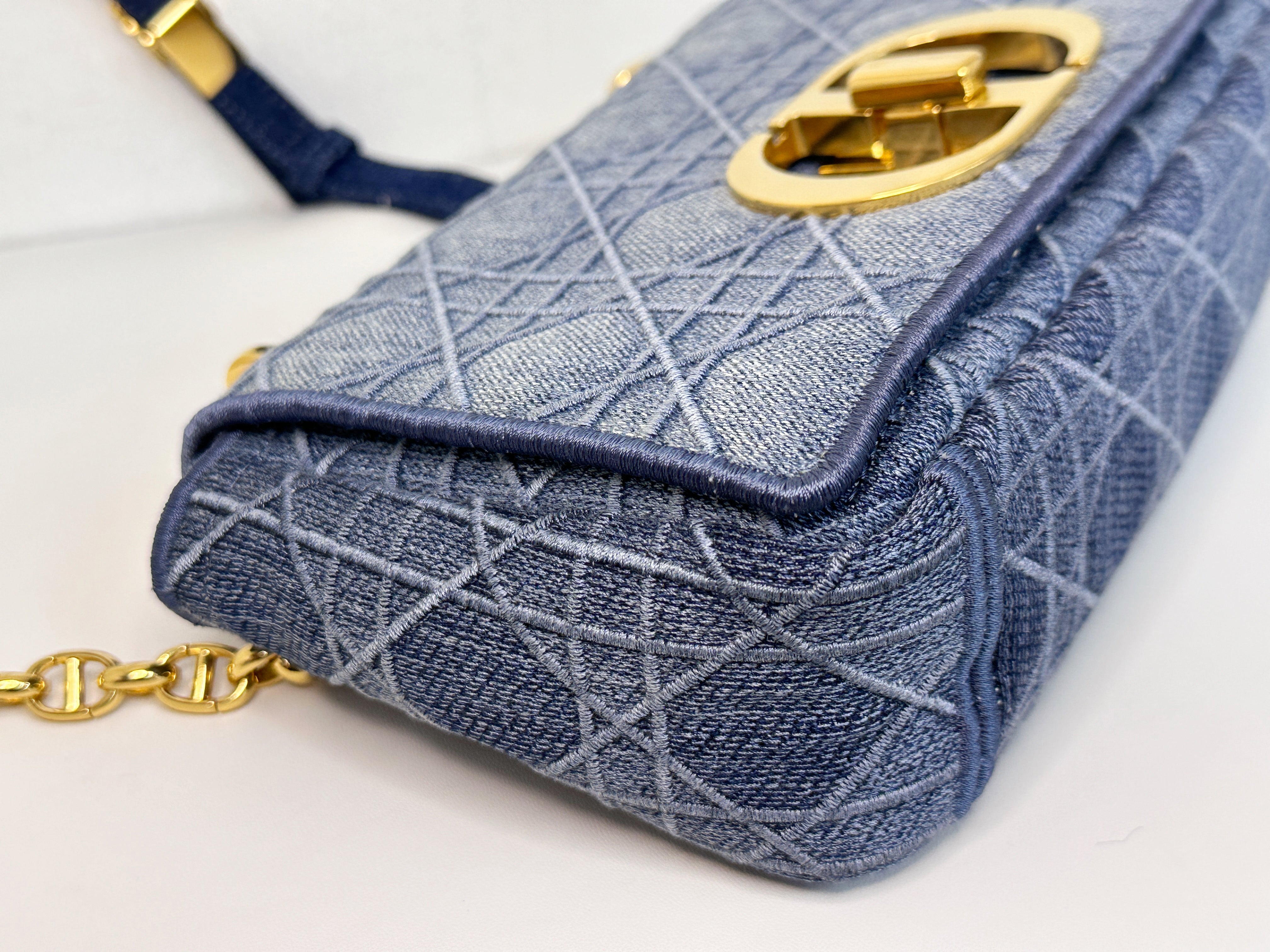 Christian Dior Denim Cannage Small Caro Bag Blue
