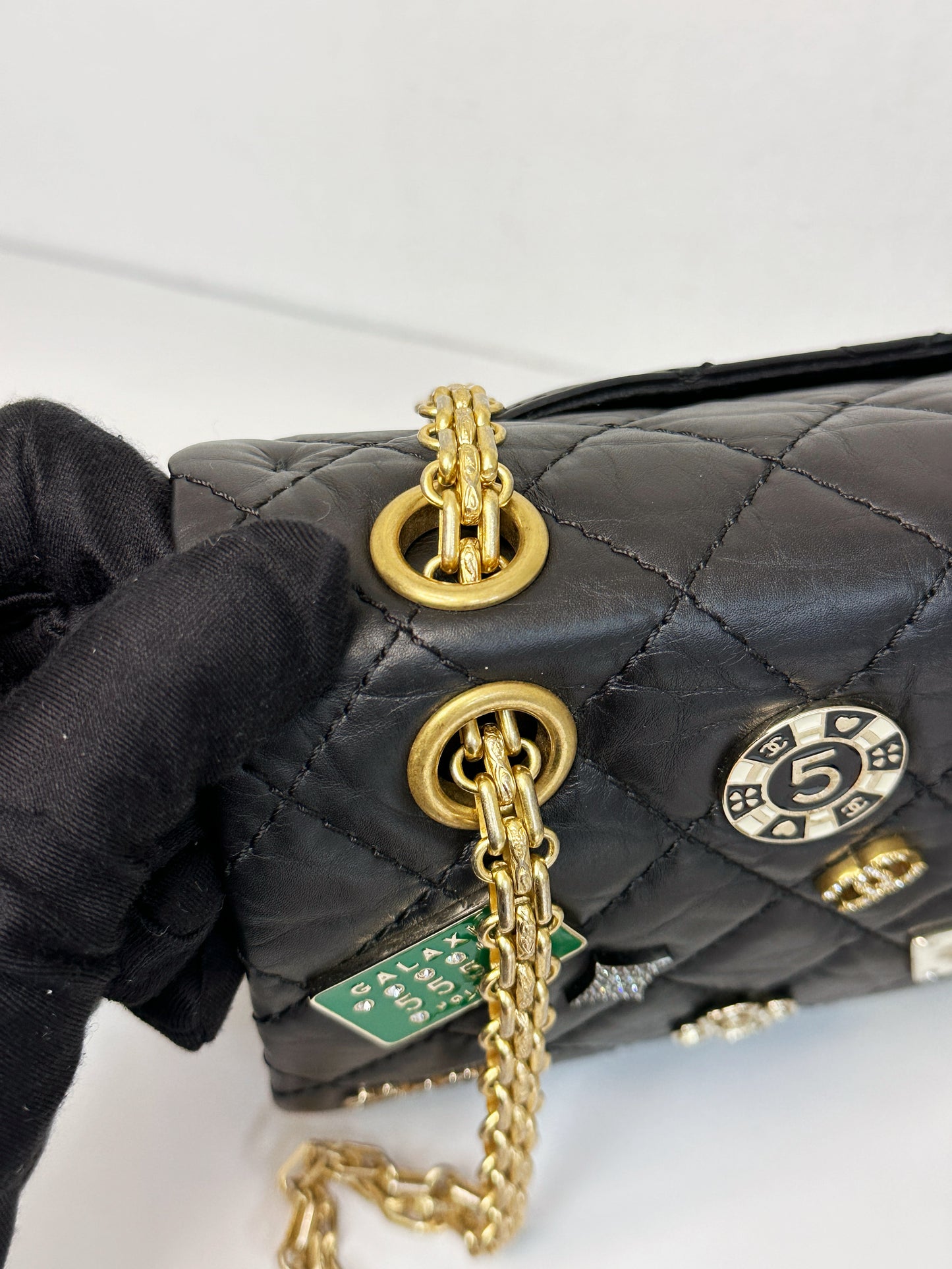 Chanel Small 2.55 Reissue Aged Calfskin Lucky Charms 225 Flap Black GHW