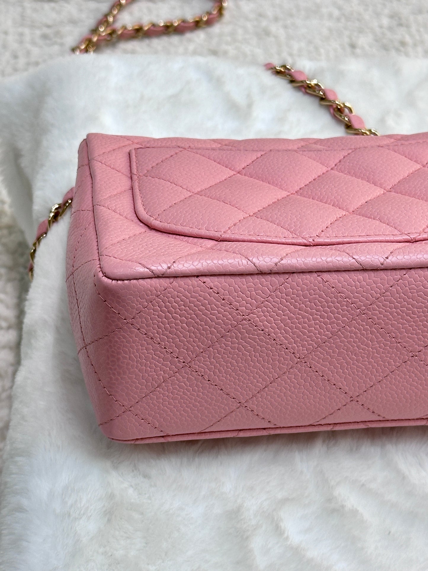 Chanel Mini Square Classic Caviar Flap Pink. Body lightly touched