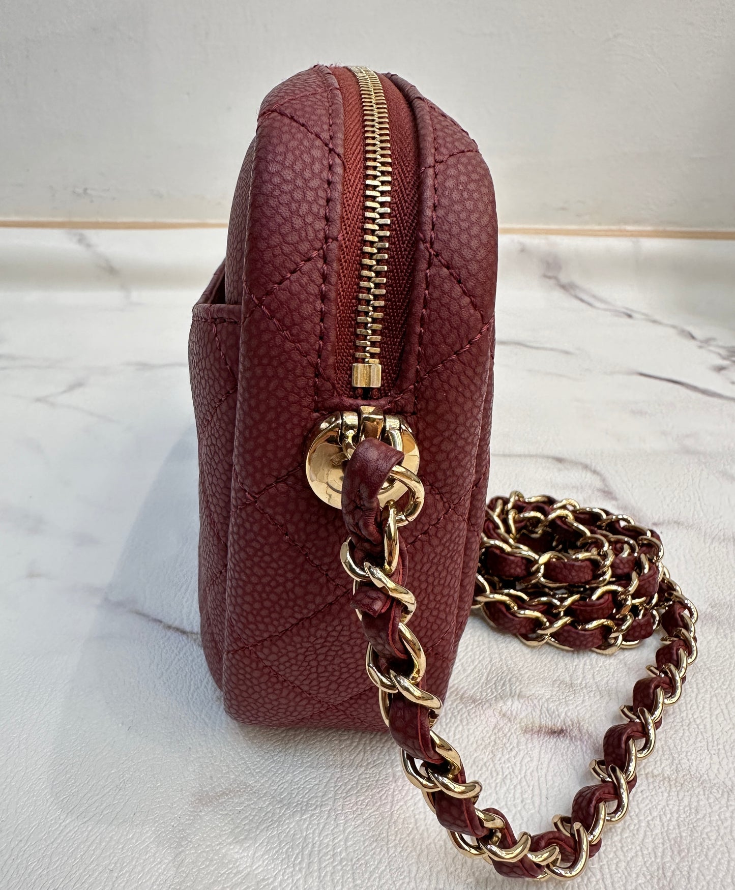 CHANEL Caviar Quilted Mini Coco Tassel Camera Case Burgundy