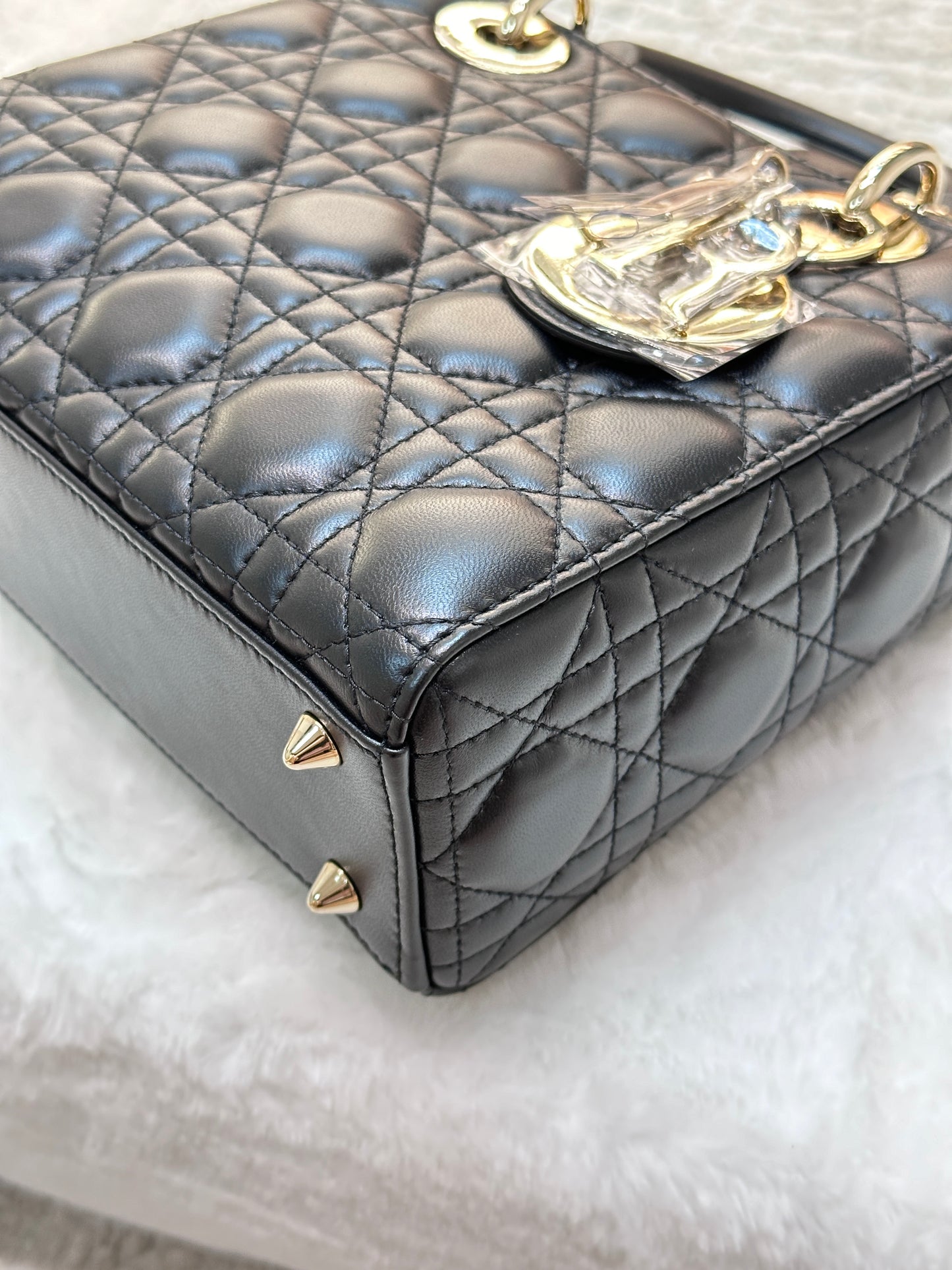 CHRISTIAN DIOR Cannage Lambskin Small My Lady Dior ABC Bag Black GHW