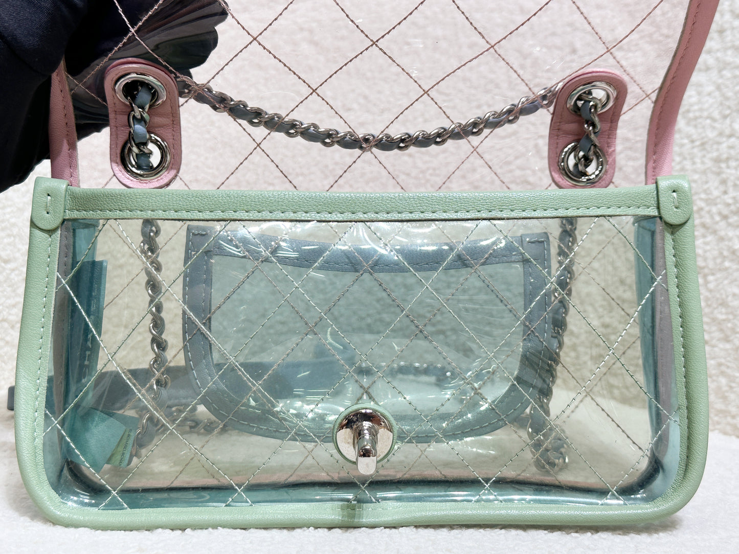 Chanel Coco Splash PVC Mini Flap Bag Pink/Green/Blue 2576 holo card