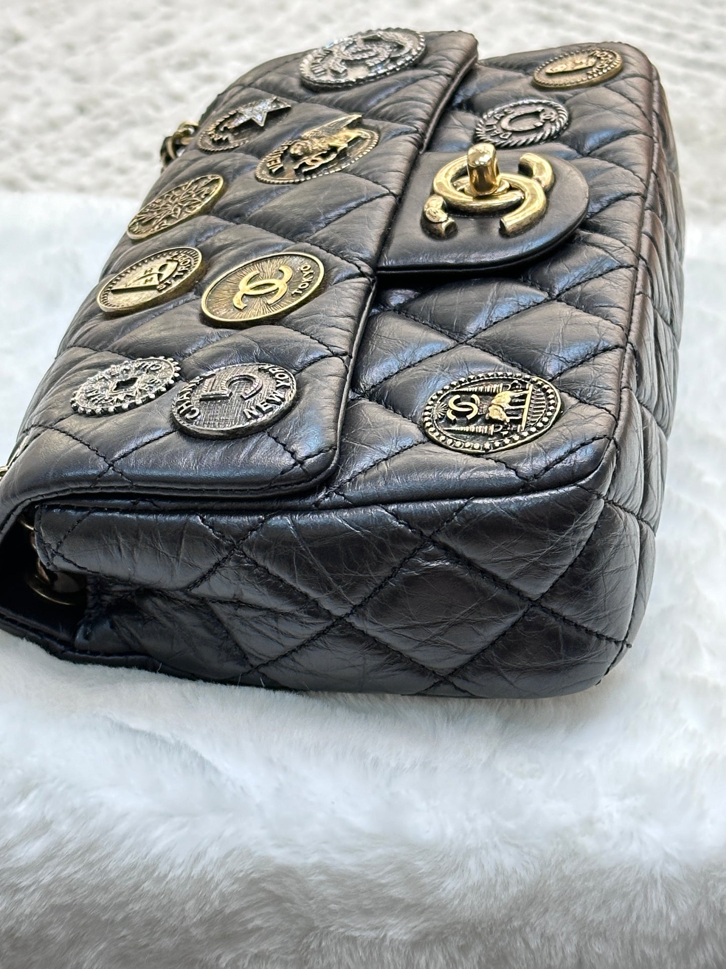 Chanel Mini Limited Edition Aged Calfskin Quilted Medallion Flap Black GHW