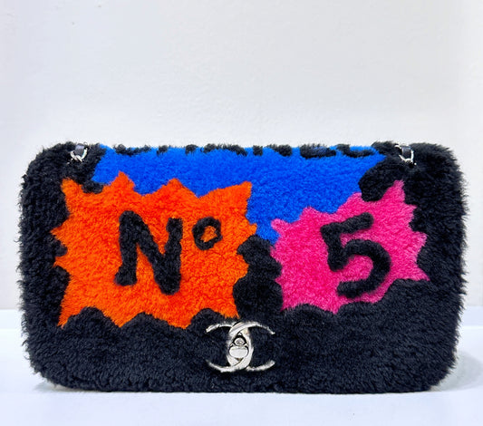 Chanel Classic Flap Pop Art No. 5 Caption Comic Black Multicolor Bag