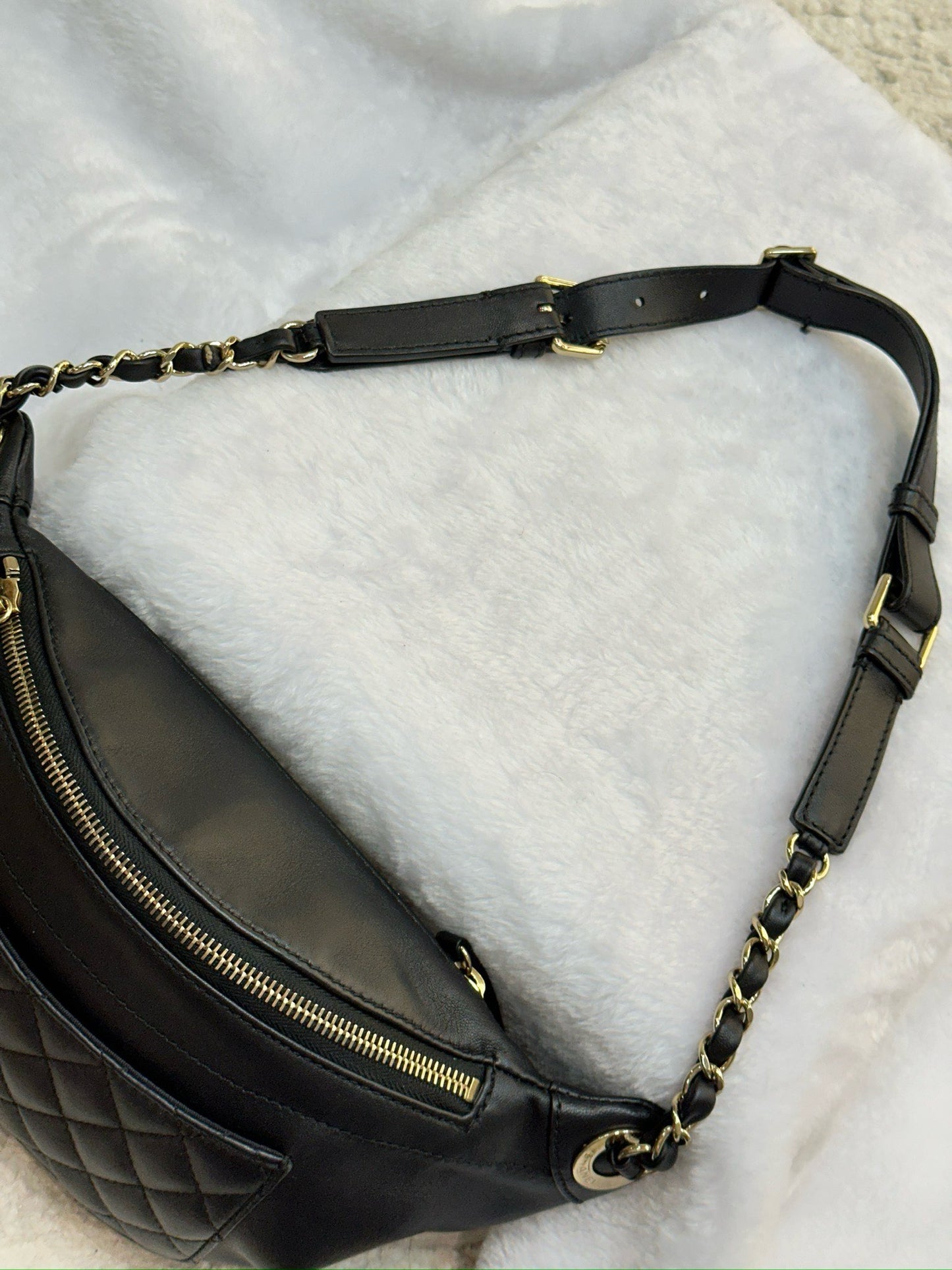 Chanel Lambskin Quilted Waist Bag Fanny Pack Black GHW