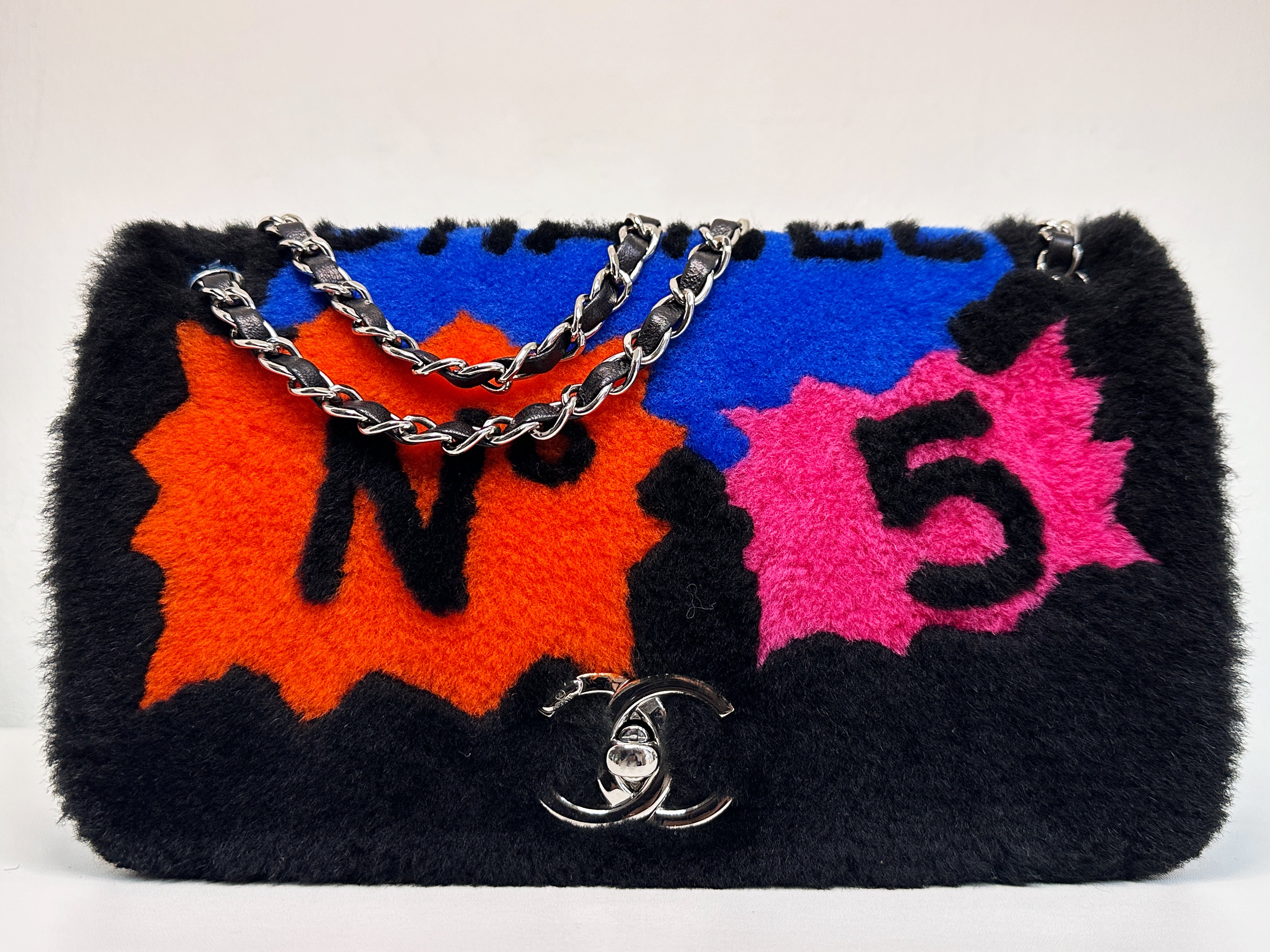 Chanel Medium Classic Flap Pop Art No. 5 Caption Comic Lambskin Black Multicolor Bag 2012 holo card