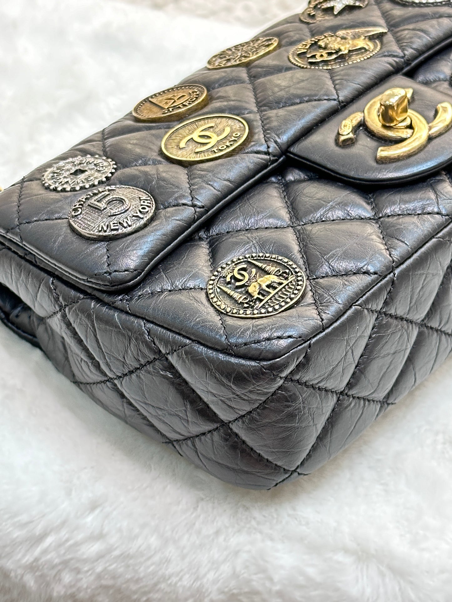 Chanel Mini Limited Edition Aged Calfskin Quilted Medallion Flap Black GHW