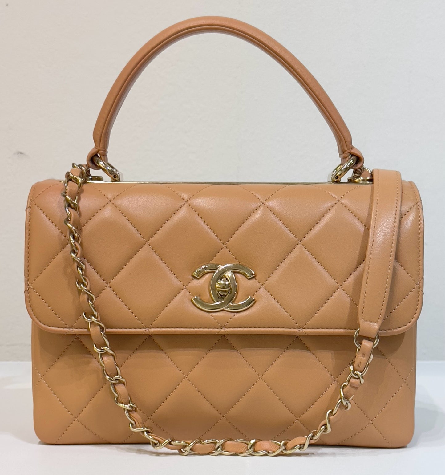 Chanel Small Lambskin Quilted Trendy CC Dual Handle Flap Bag Beige 17C