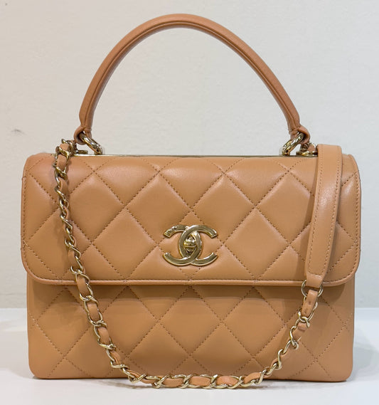 Chanel Small Lambskin Quilted Trendy CC Dual Handle Flap Bag Beige 17C