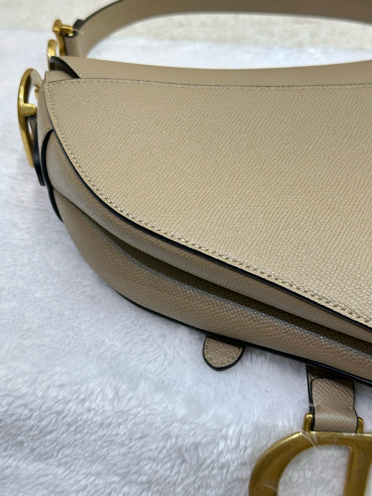 Christian Dior Small Calfskin Saddle Bag Taupe GHW