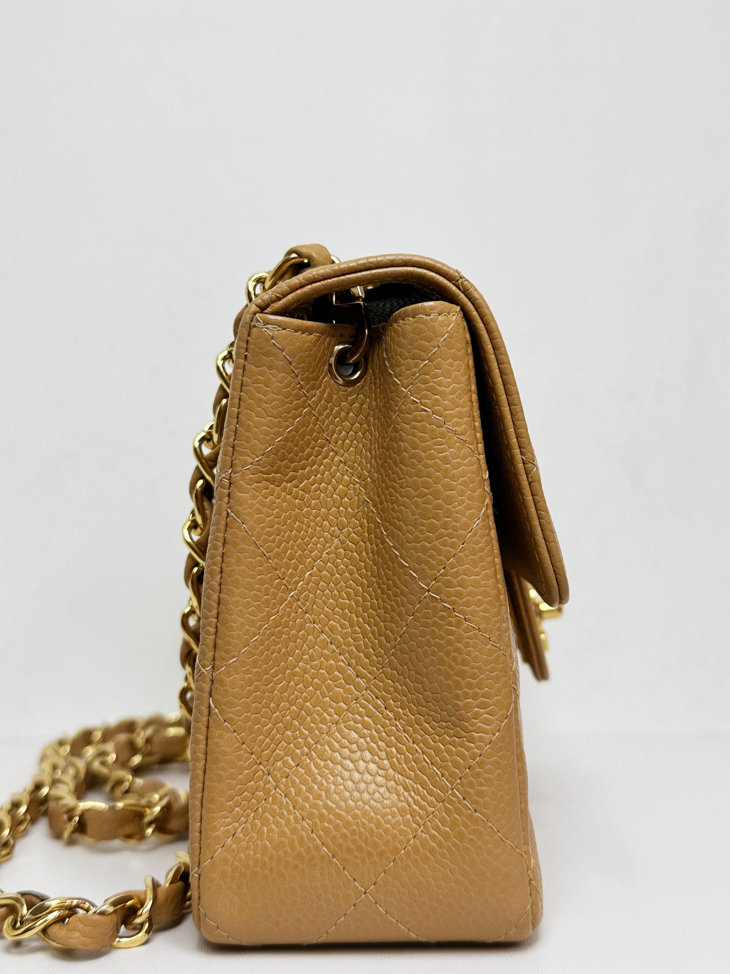 Chanel 24K Gold Mini Square Caviar Classic Flap Chain Shoulder Bag Beige GHW 84 holo card