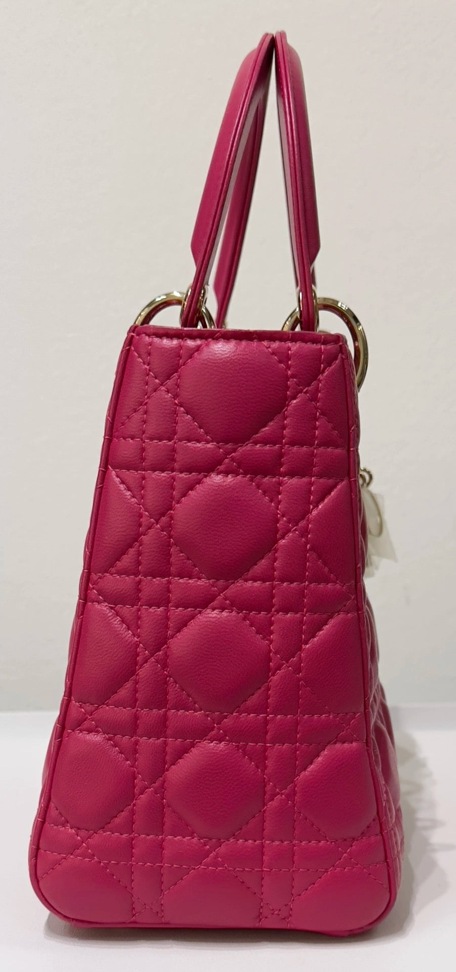 Christian Dior Medium Cannage Lambskin Lady Dior Bag Fuschia Pink GHW