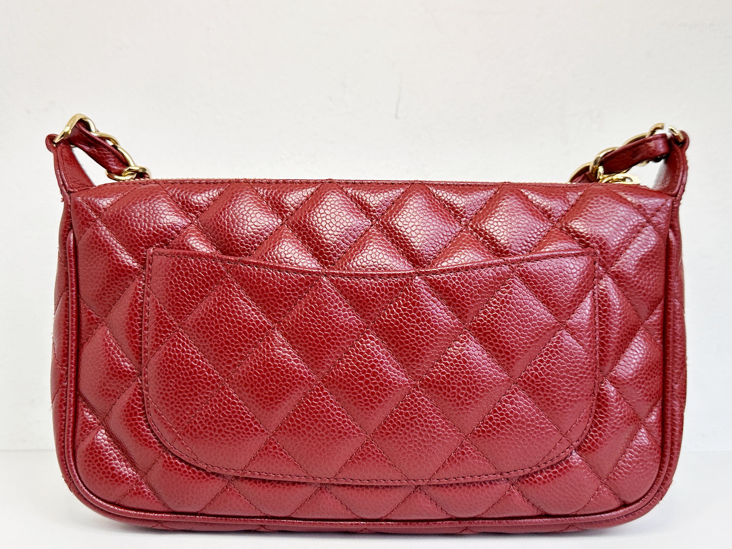 Chanel Small Caviar Quilted Pochette Shoulder Bag Red GHW