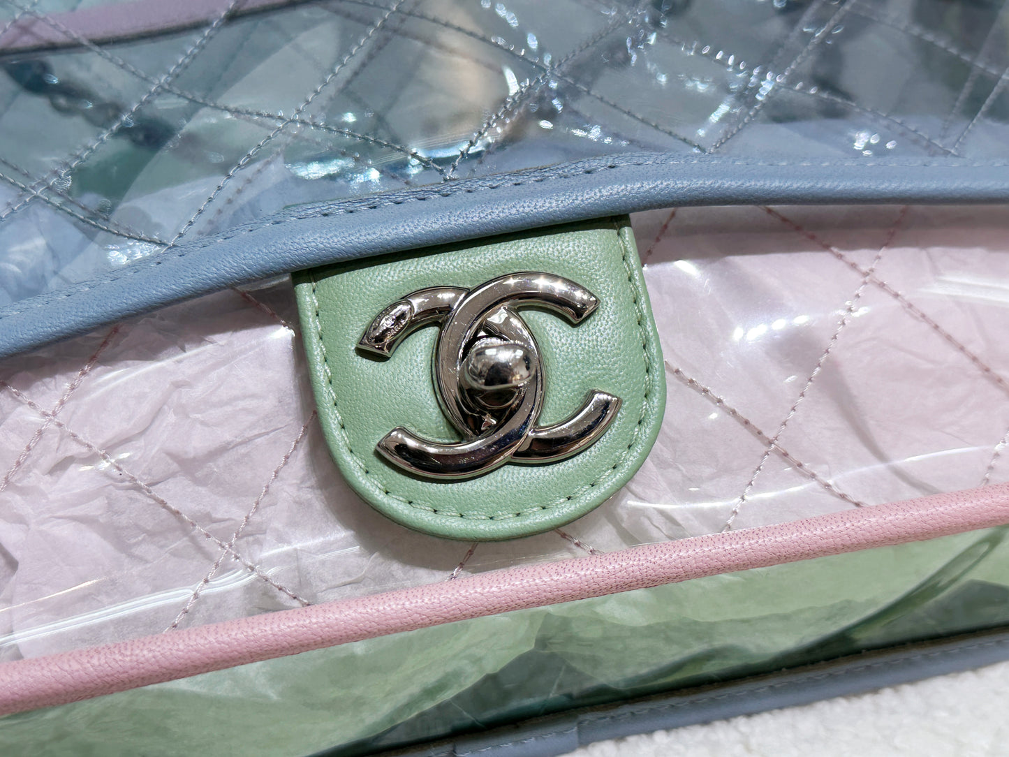 Chanel Coco Splash PVC Medium Flap Bag Blue/Green/Pink 2562 holo