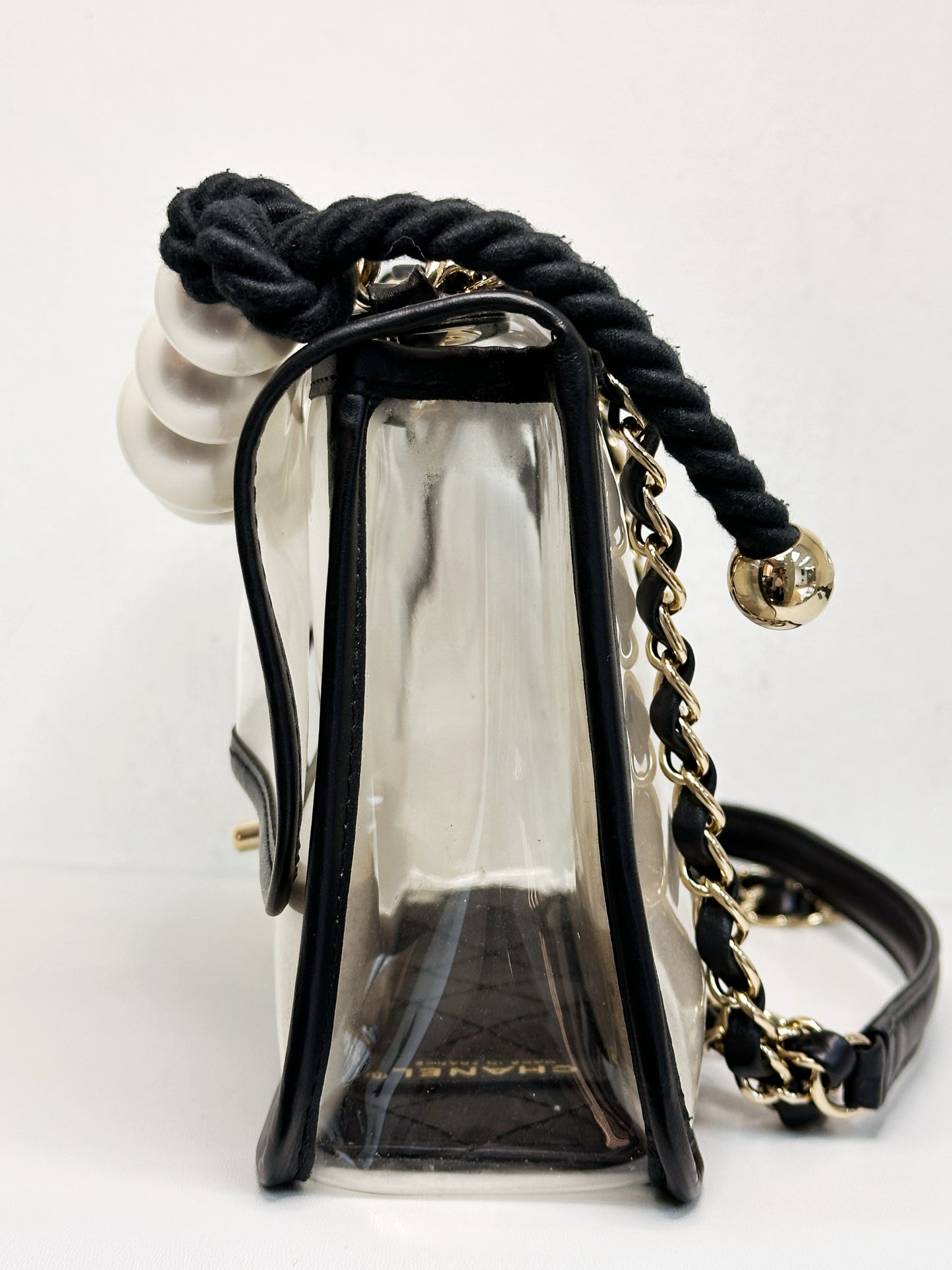 Chanel Medium Lambskin CoCo Sand PVC Sand By The Sea Flap With Pearl Strap Black 274 holo card