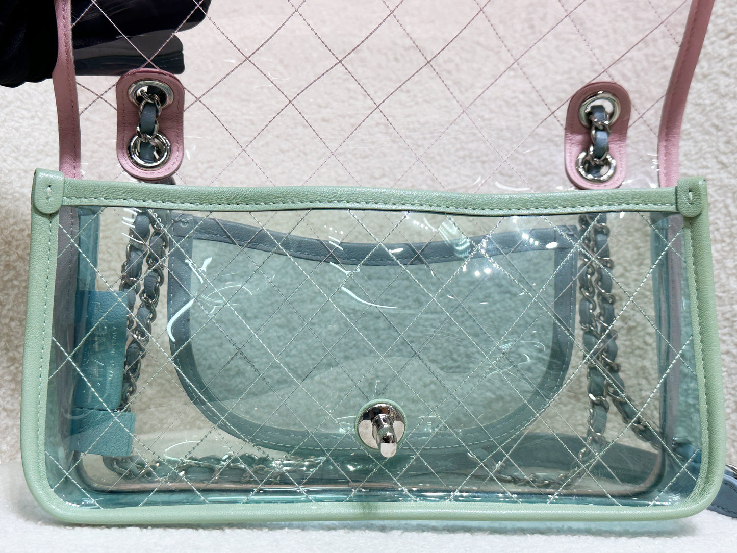 Chanel Coco Splash PVC Medium Flap Bag Pink/Green/Blue 254 holo card