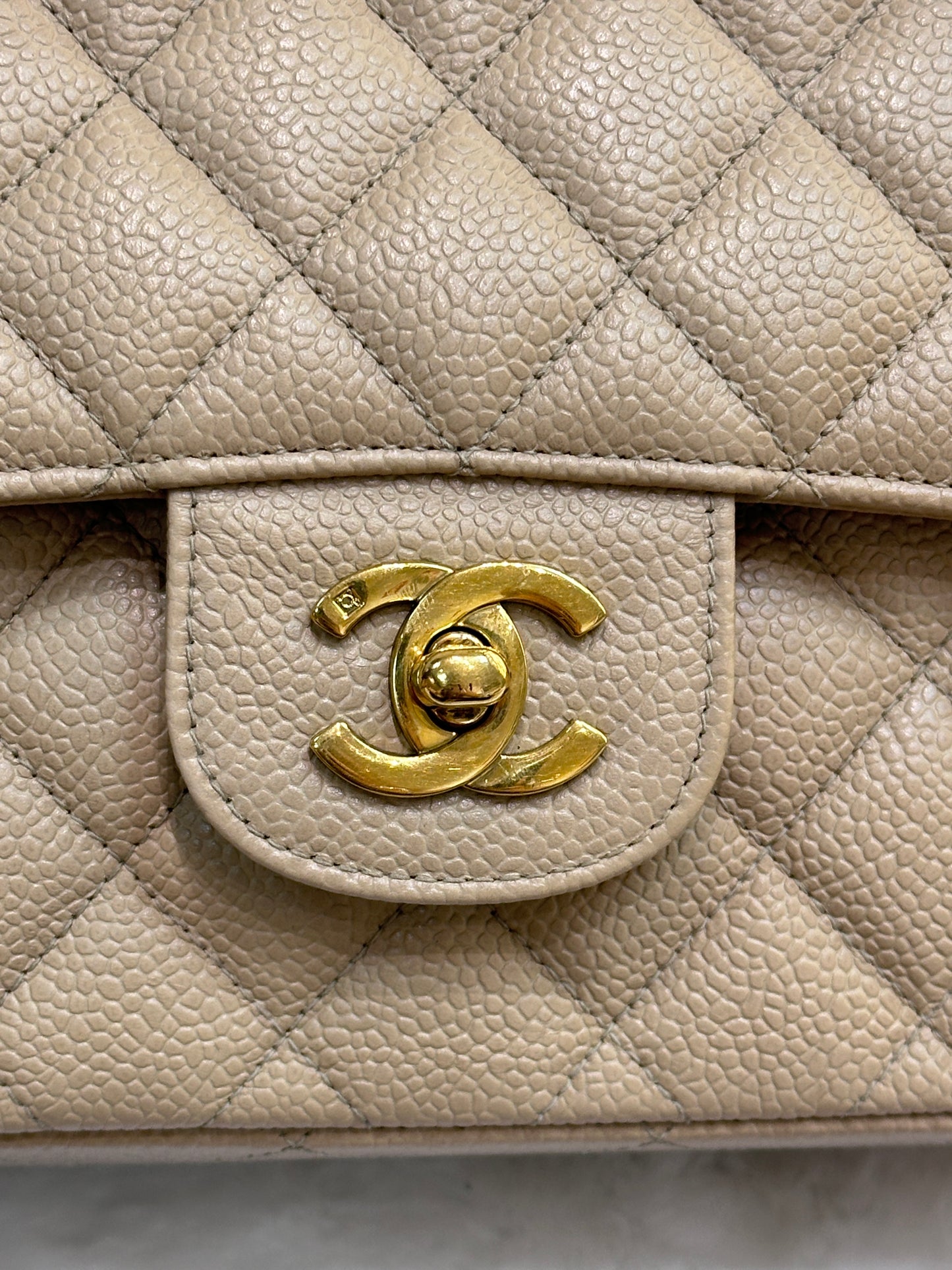 Chanel Medium Vintage Timeless Classic Leather Caviar Beige