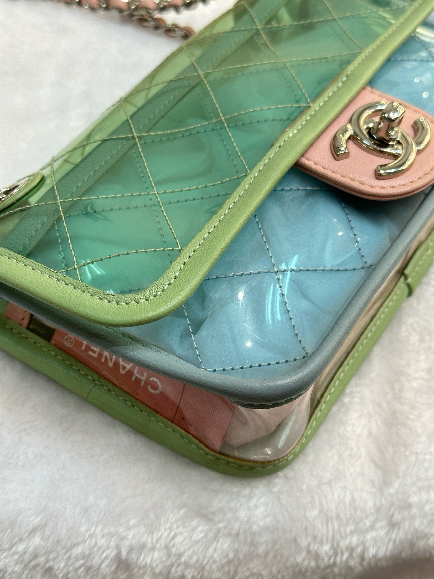 Chanel Mini Coco Splash PVC Flap Bag Blue/Green/Pink Silver Hardware