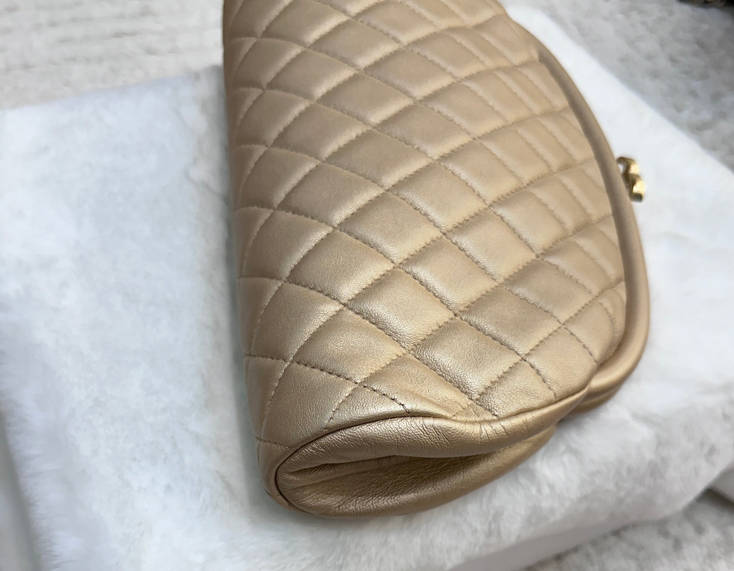 Chanel Quilted Champagne Half-Moon Clutch Bag