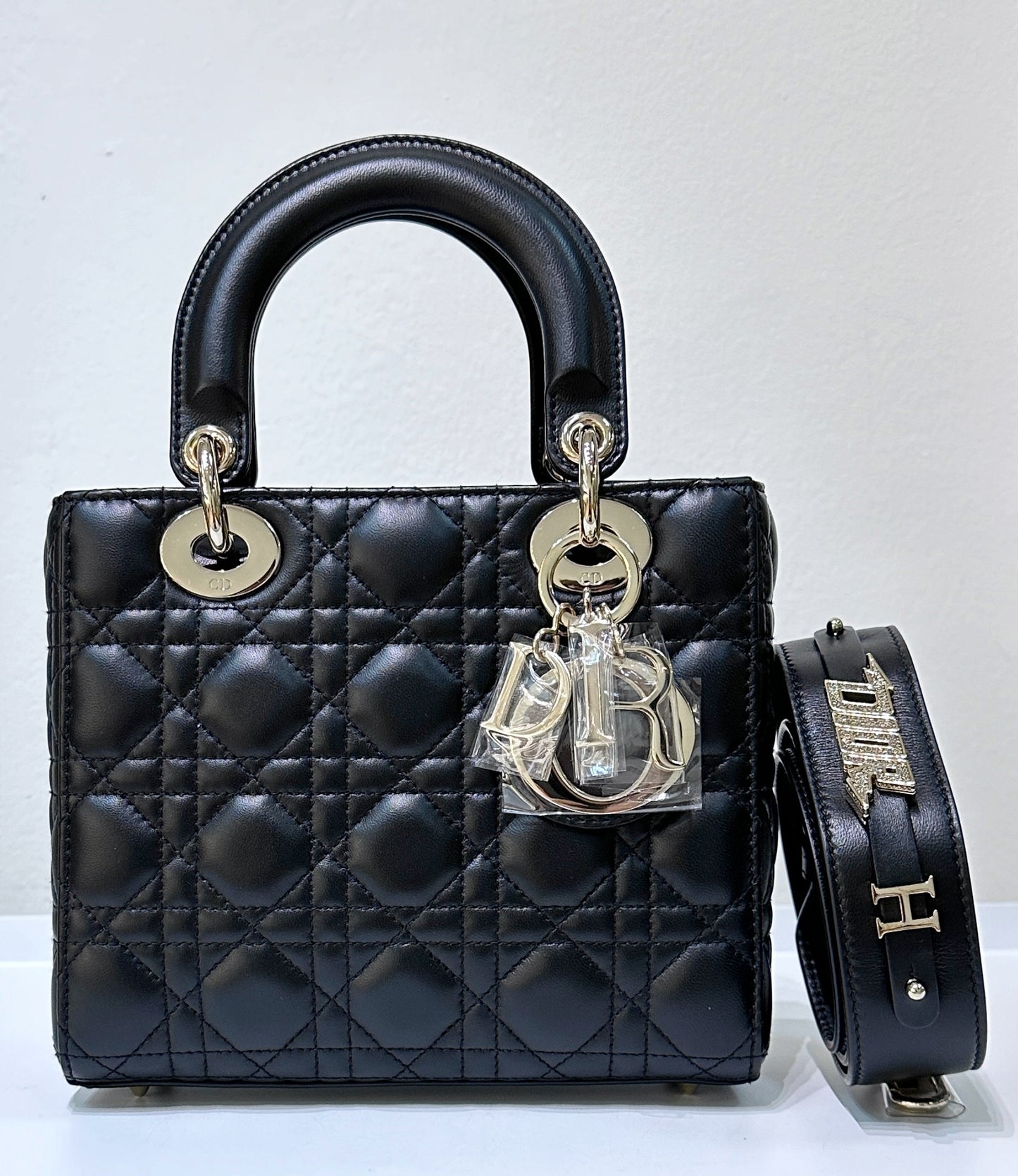 CHRISTIAN DIOR Cannage Lambskin Small My Lady Dior ABC Bag Black GHW