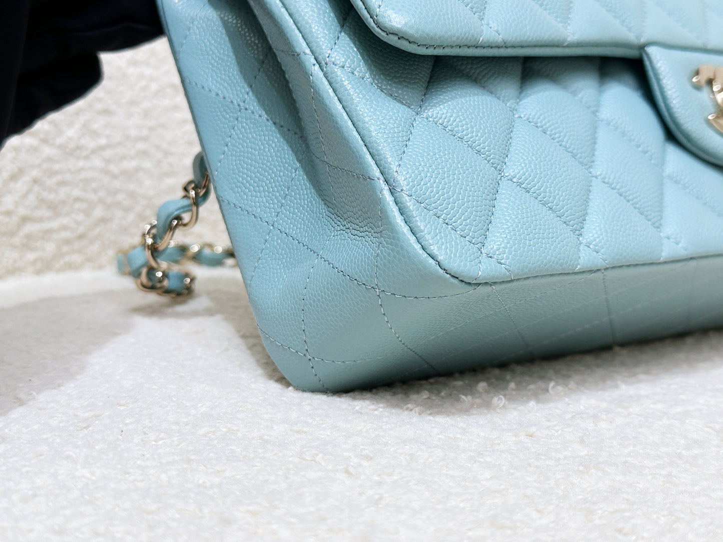 Chanel Classic Flap Medium 20C Tiffany Blue Caviar Light Gold Hardware 294 holo card
