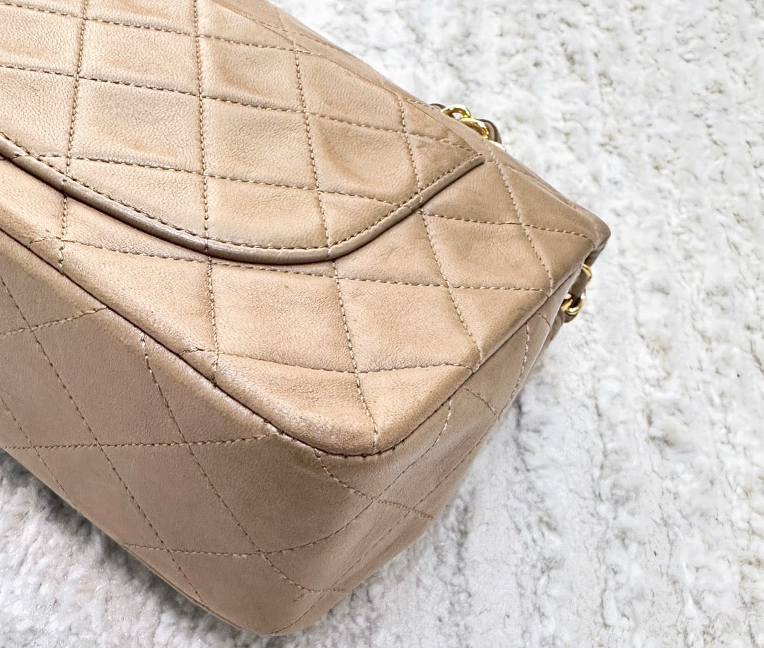 Classic Medium Double Flap in Beige with GHW