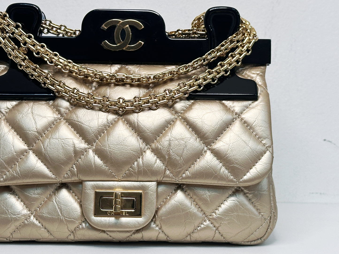 Chanel Aged Calfskin Quilted 2.55 Reissue Mini Hanger Flap Gold 2355 holo card