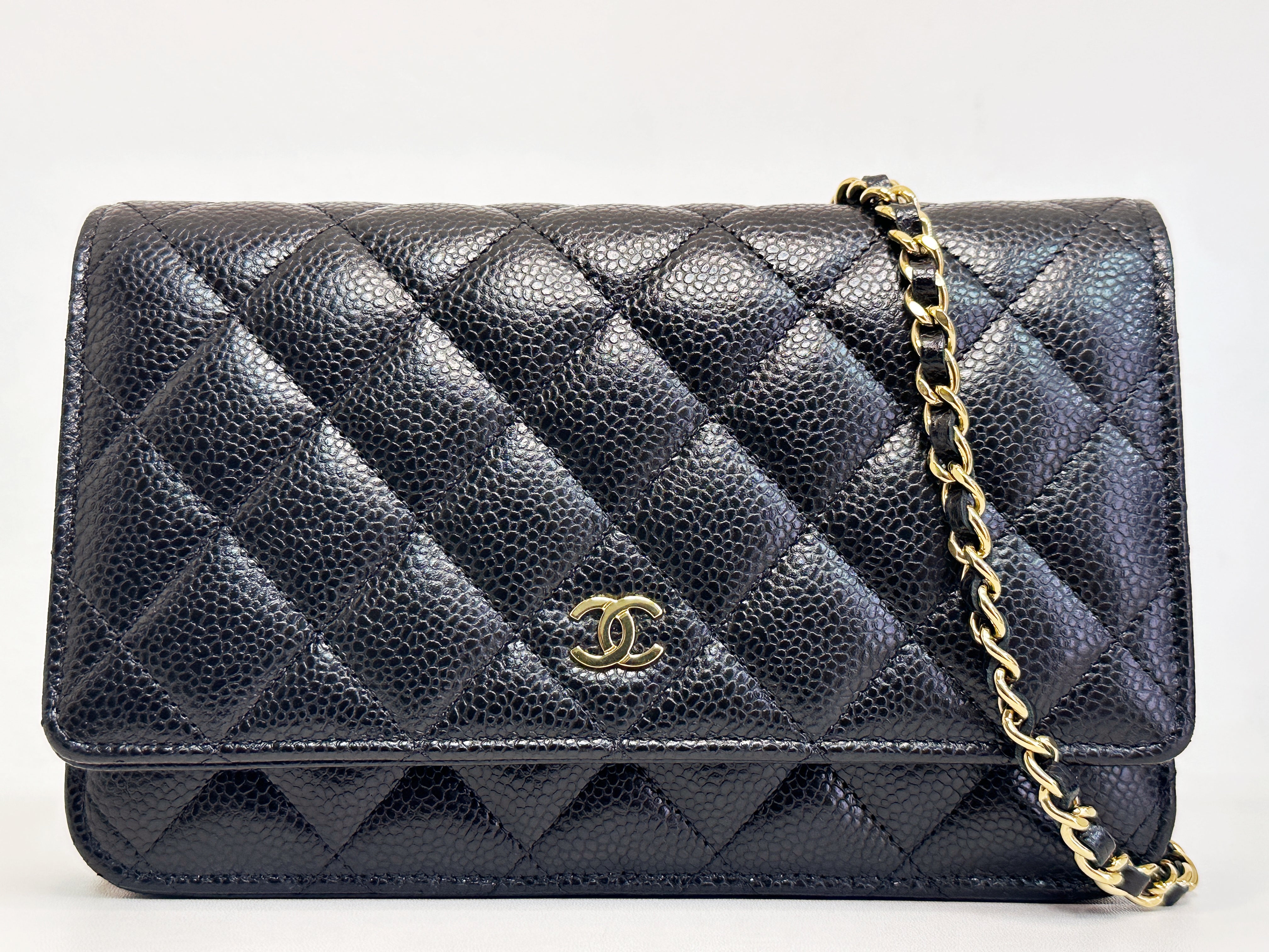 Chanel Classic Wallet on Chain Caviar Black GHW T876 microchip