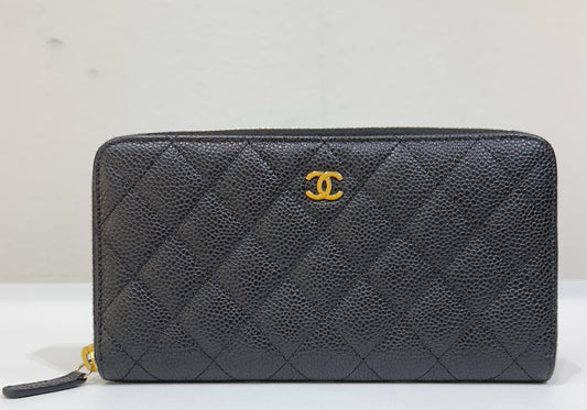 Chanel Caviar Long Zip Wallet Black GHW