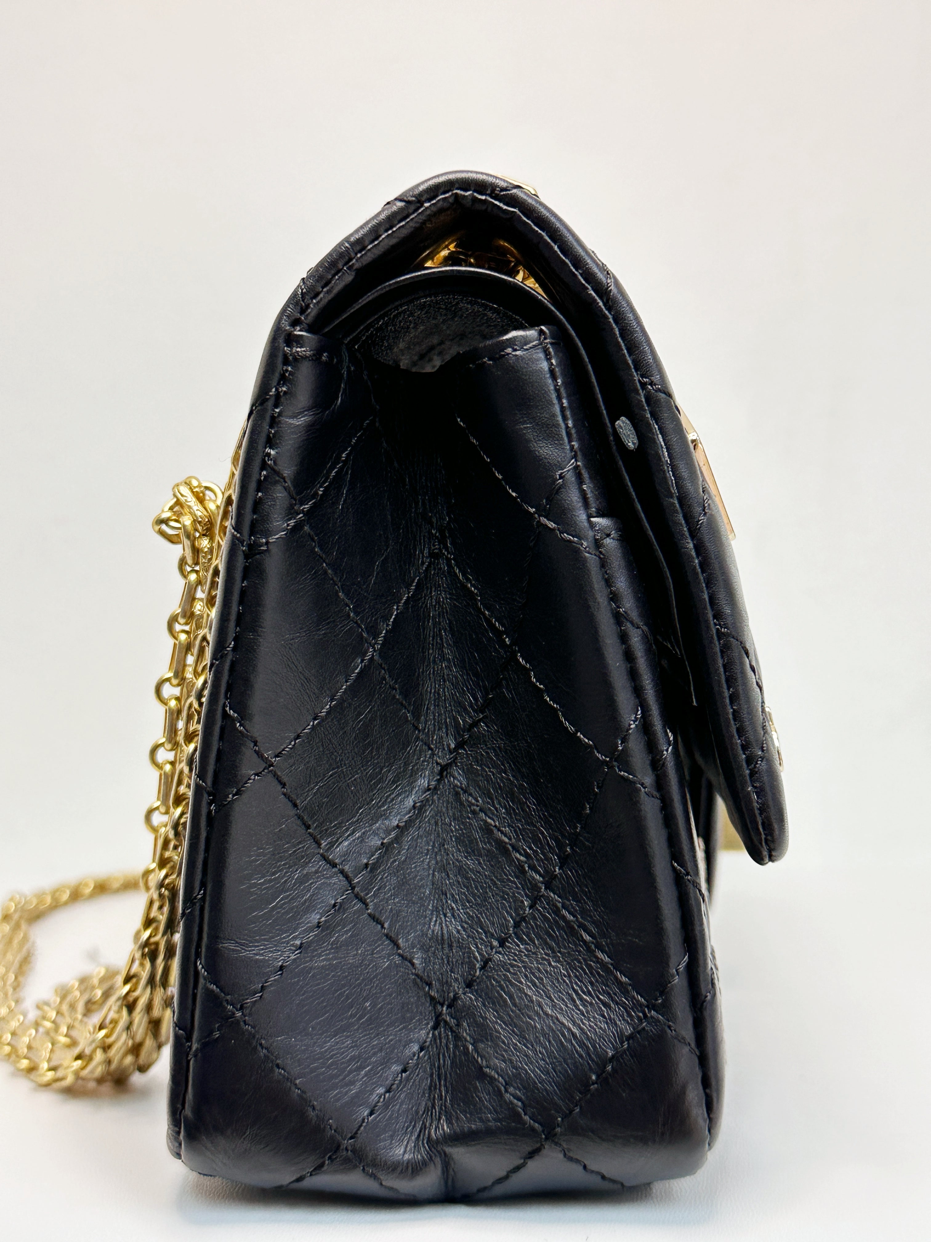 Chanel Small 2.55 Reissue Aged Calfskin Lucky Charms 225 Flap Black GHW