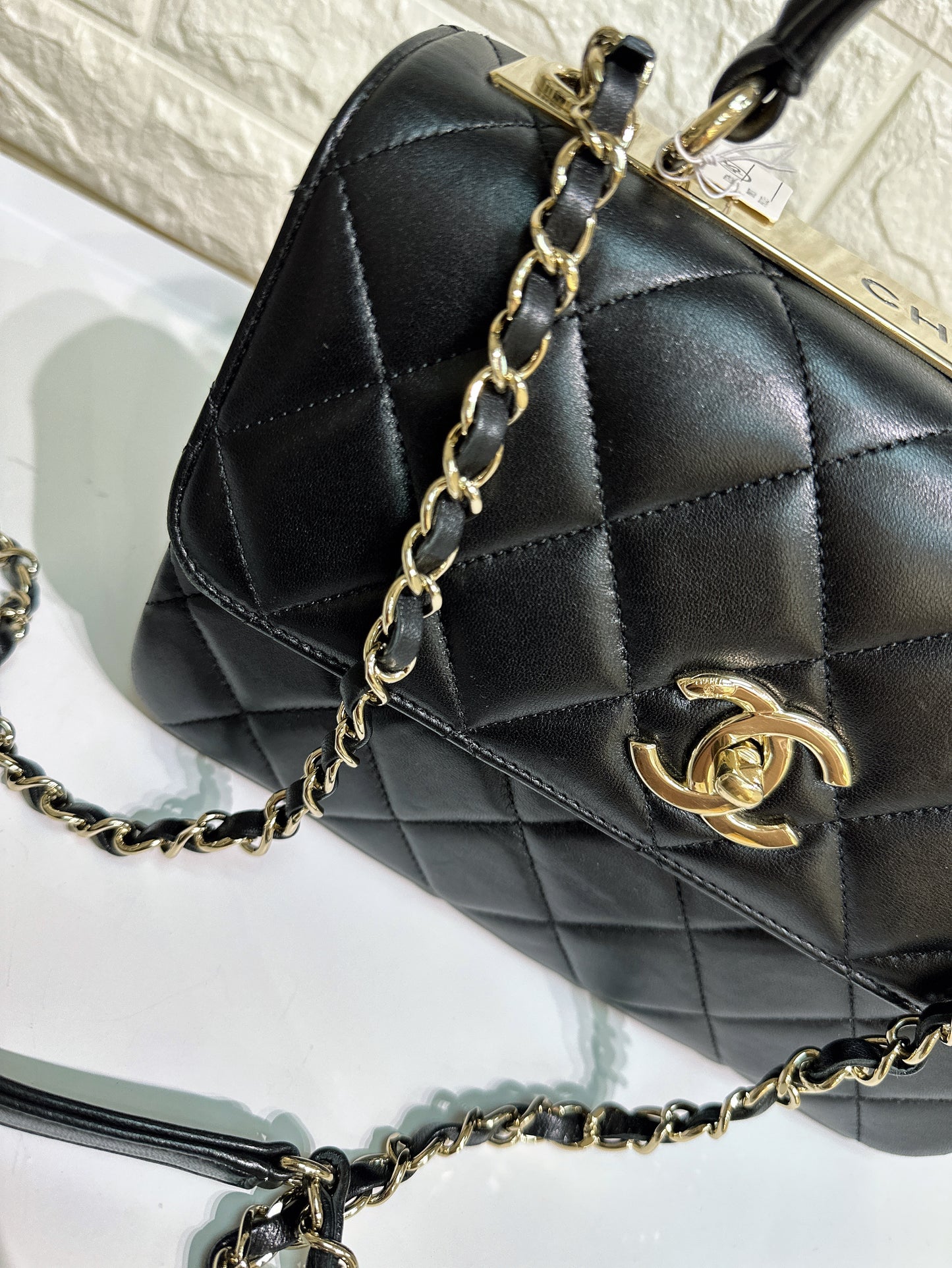 CHANEL Black Small Trendy Flap Bag Microchipped Light Gold Hardware