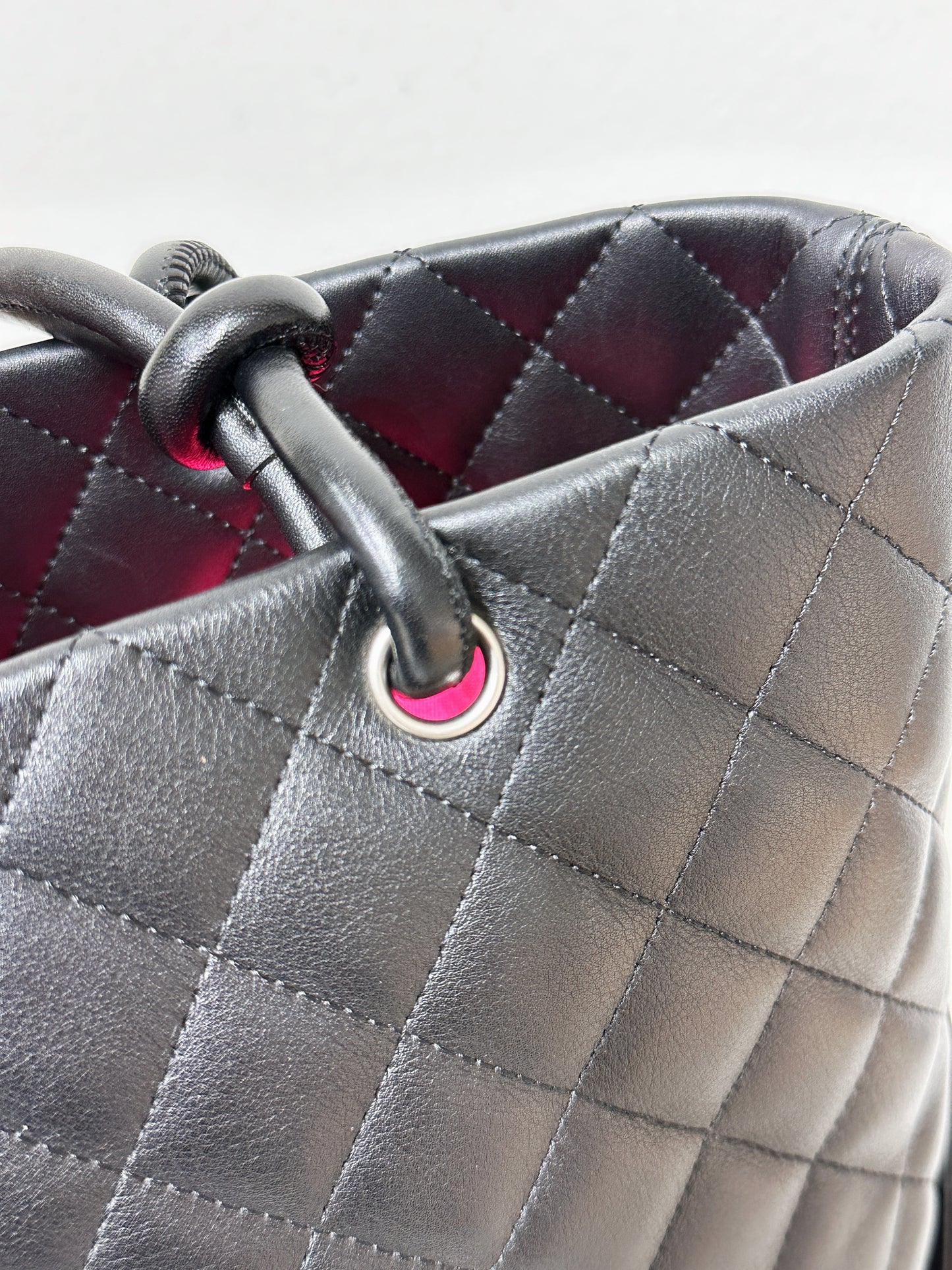 Chanel Calfskin Cambon Line Medium Tote Bag Black 1531 holo