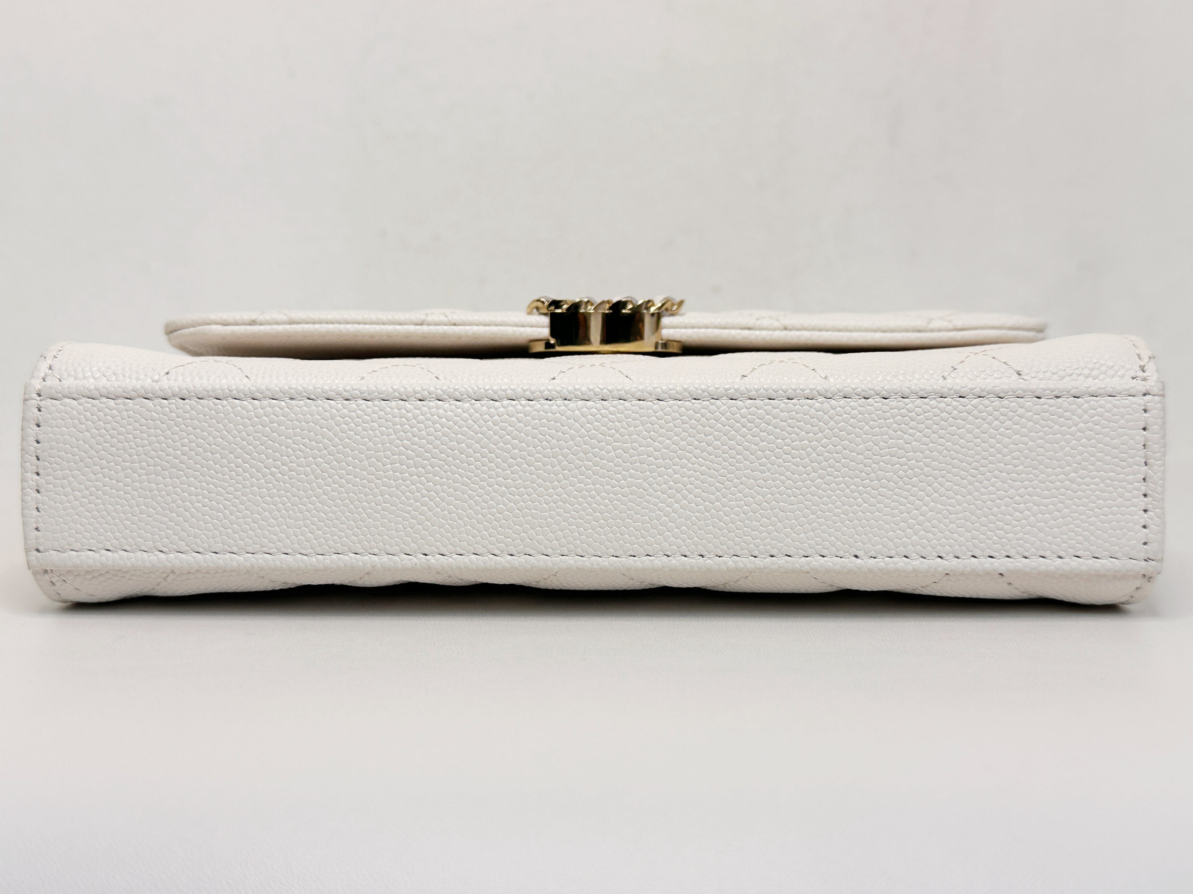 Chanel 23P Top Handle Kelly Clutch with Chain in White Caviar GHW