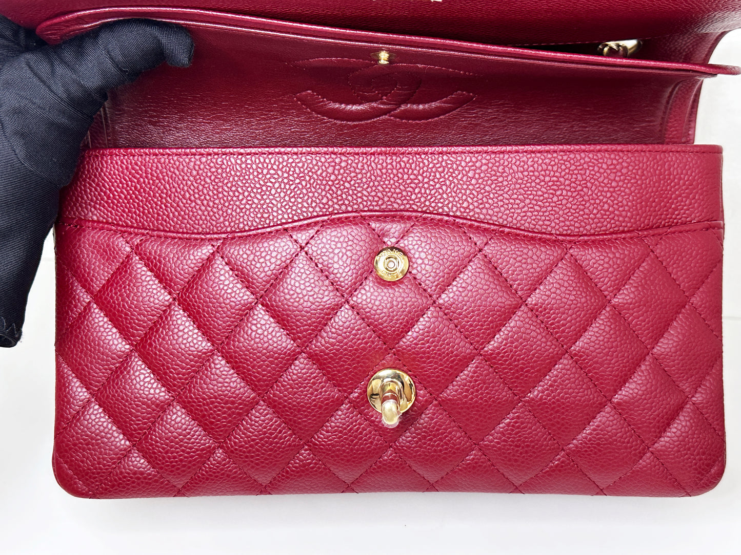Chanel Caviar Classic Quilted Medium Double Flap Bordeaux Bag 1307 holo card