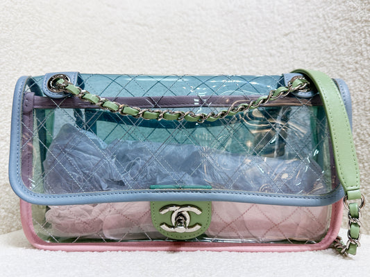 Chanel Coco Splash PVC Medium Flap Bag Blue/Green/Pink 2562 holo