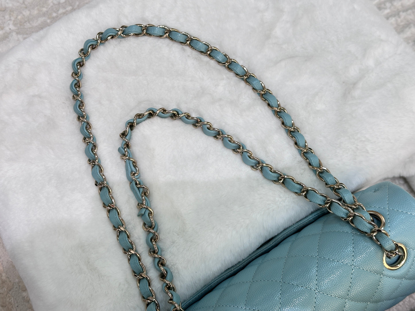 Chanel 20C Small Classic Double Flap Tiffany Blue Caviar GHW