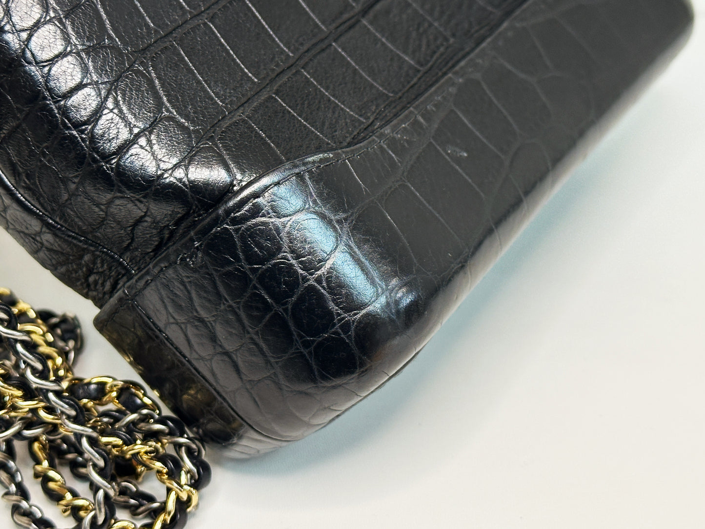 Chanel Small Gabrielle Hobo Bag Crocodile Embossed Calfskin Black 2822 holo card