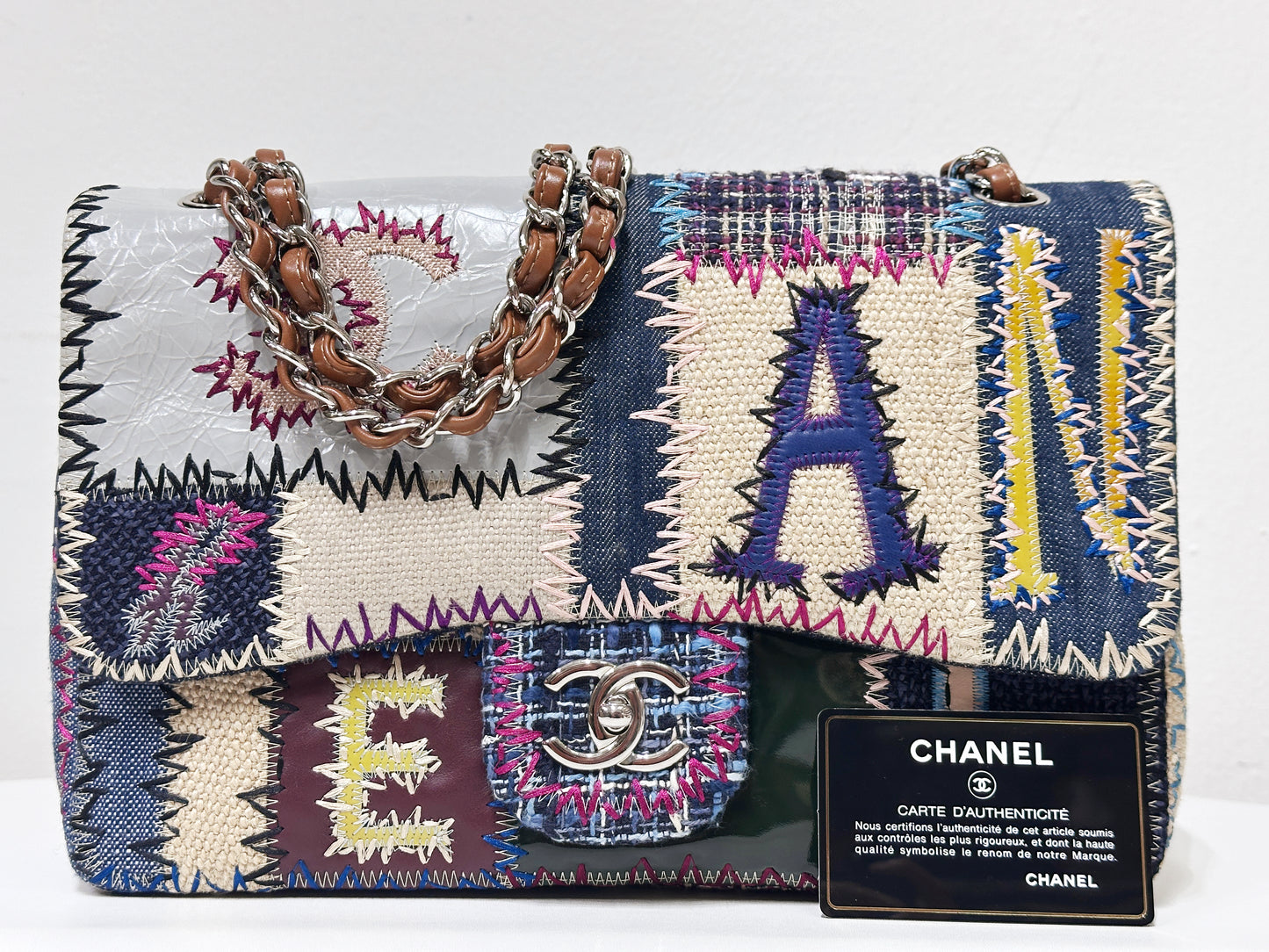 CHANEL TIMELESS PATCHWORK MULTICOLOR JUMBO SINGLE FLAP BAG 1630 holo card