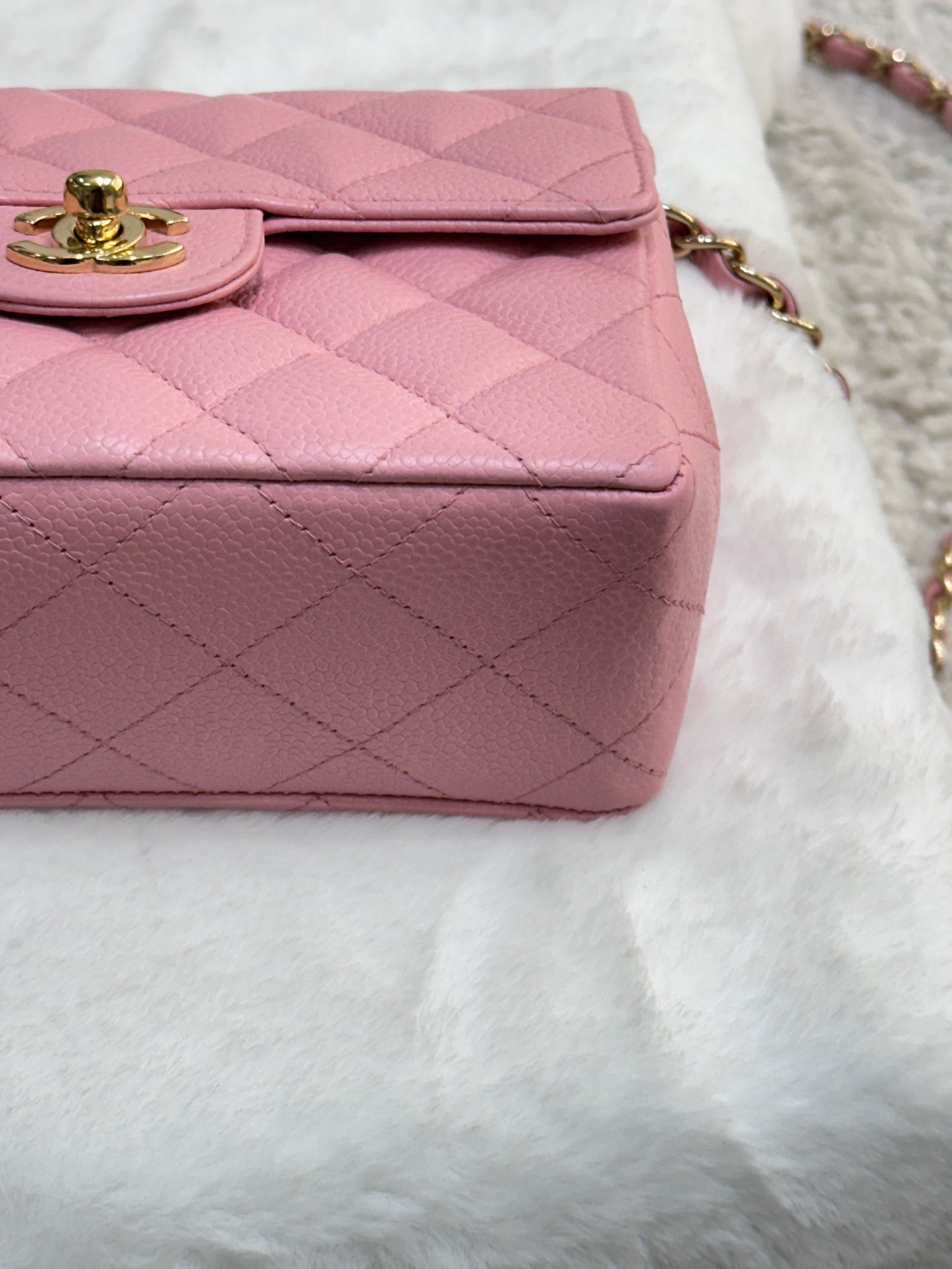 Chanel Mini Square Classic Caviar Flap Pink. Body lightly touched