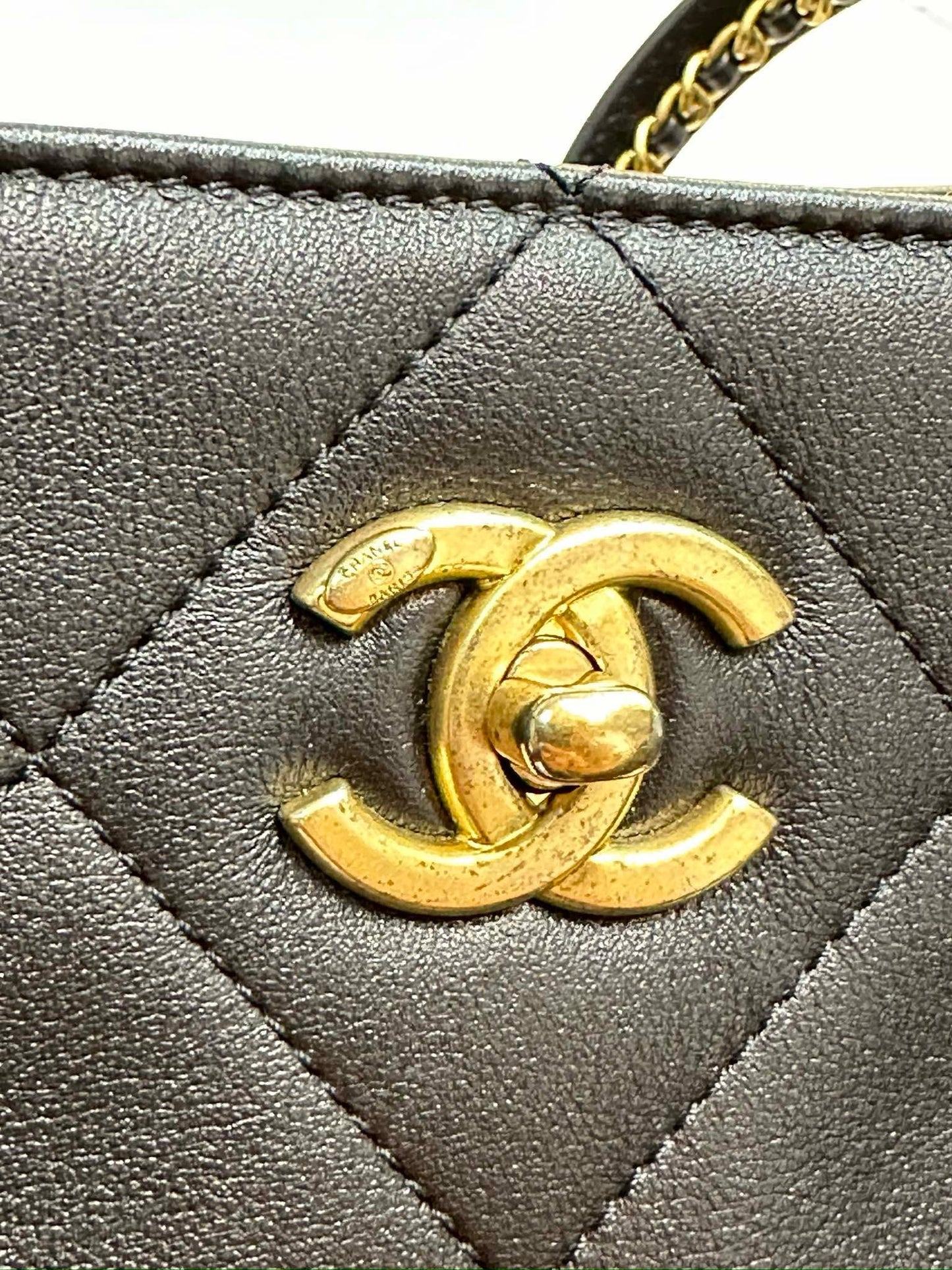 Chanel Calfskin Quilted Chain Shopping Tote Black