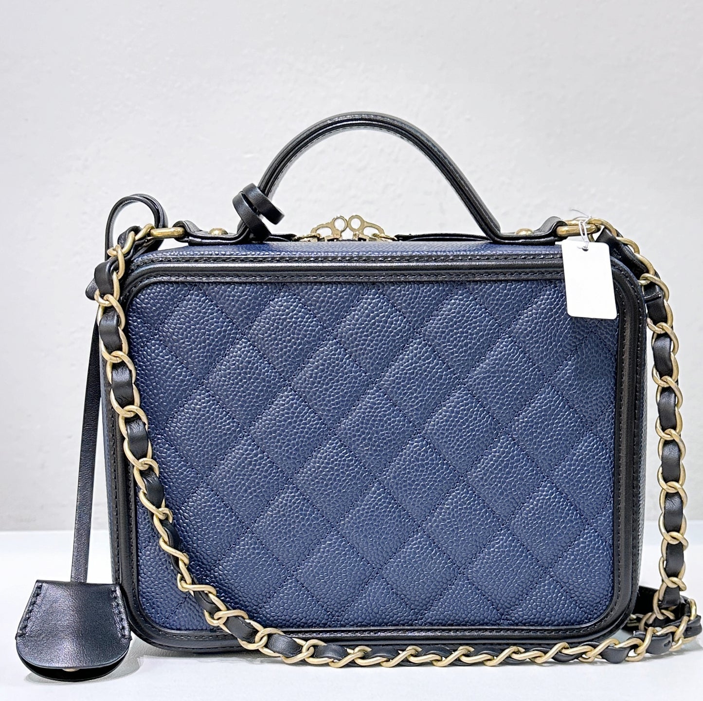 Chanel Filigree Vanity Case Quilted Caviar Medium Blue