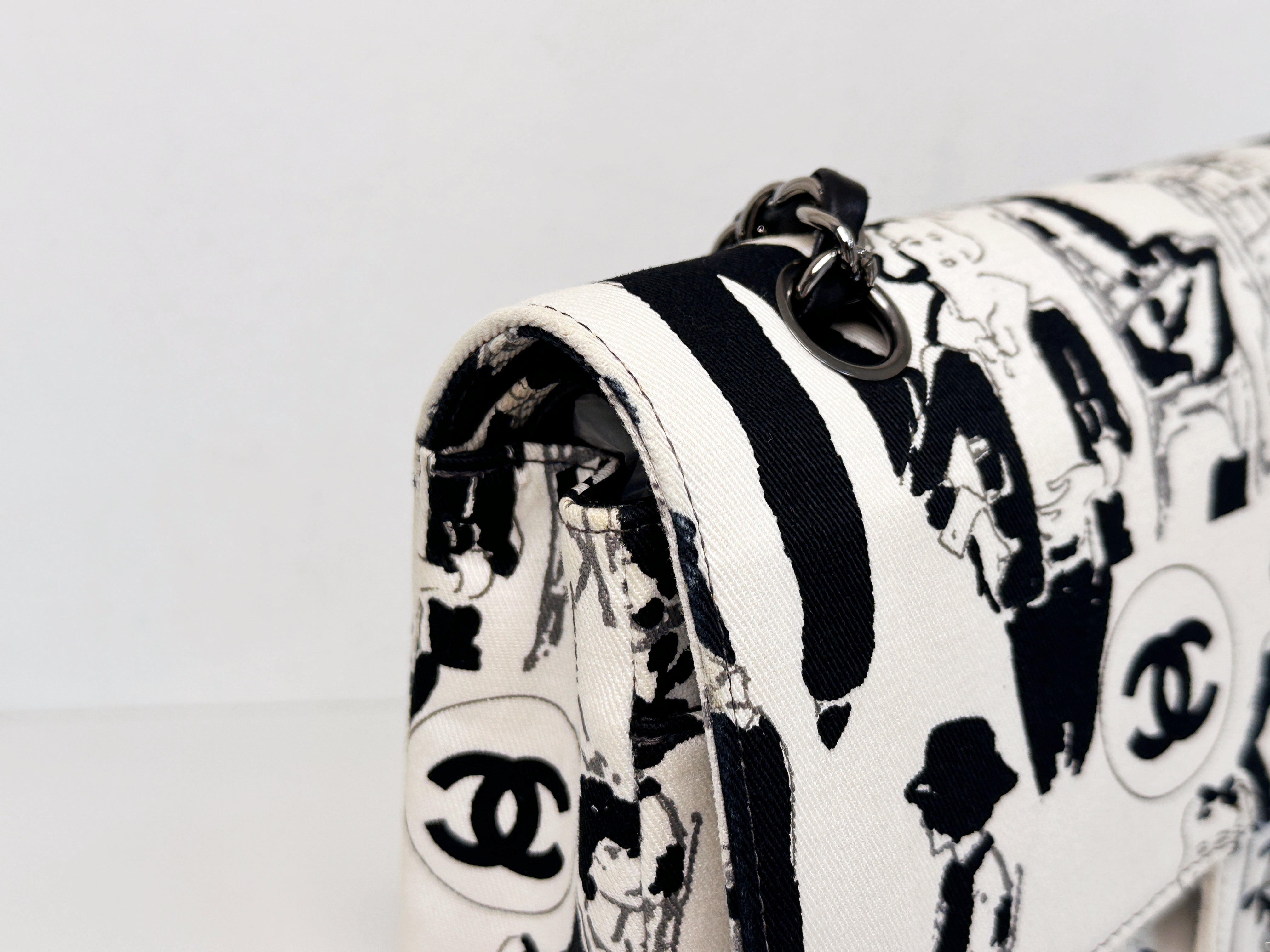 Chanel Canvas Coco Icons Medium Double Flap Bag Black White 827 holo card