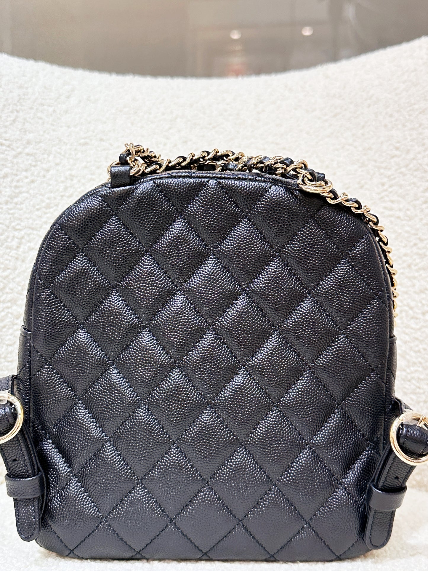 Chanel CC Day Backpack Quilted Caviar Mini Black 268 holo card