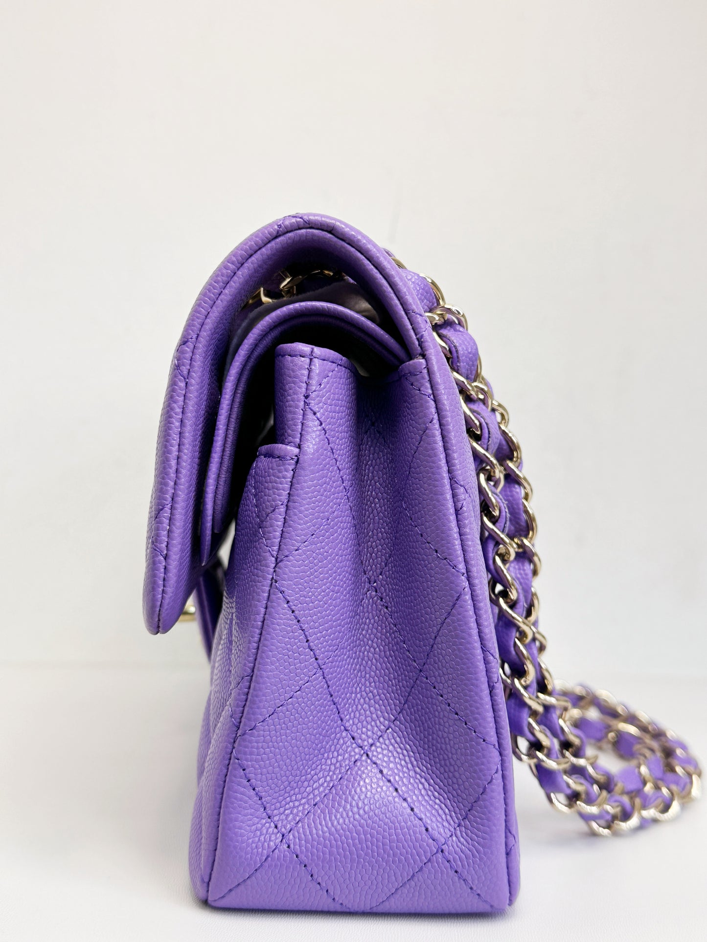 Chanel 20S Small Caviar Classic Quilted Double Flap Bag Purple LGHW 2976 holo card