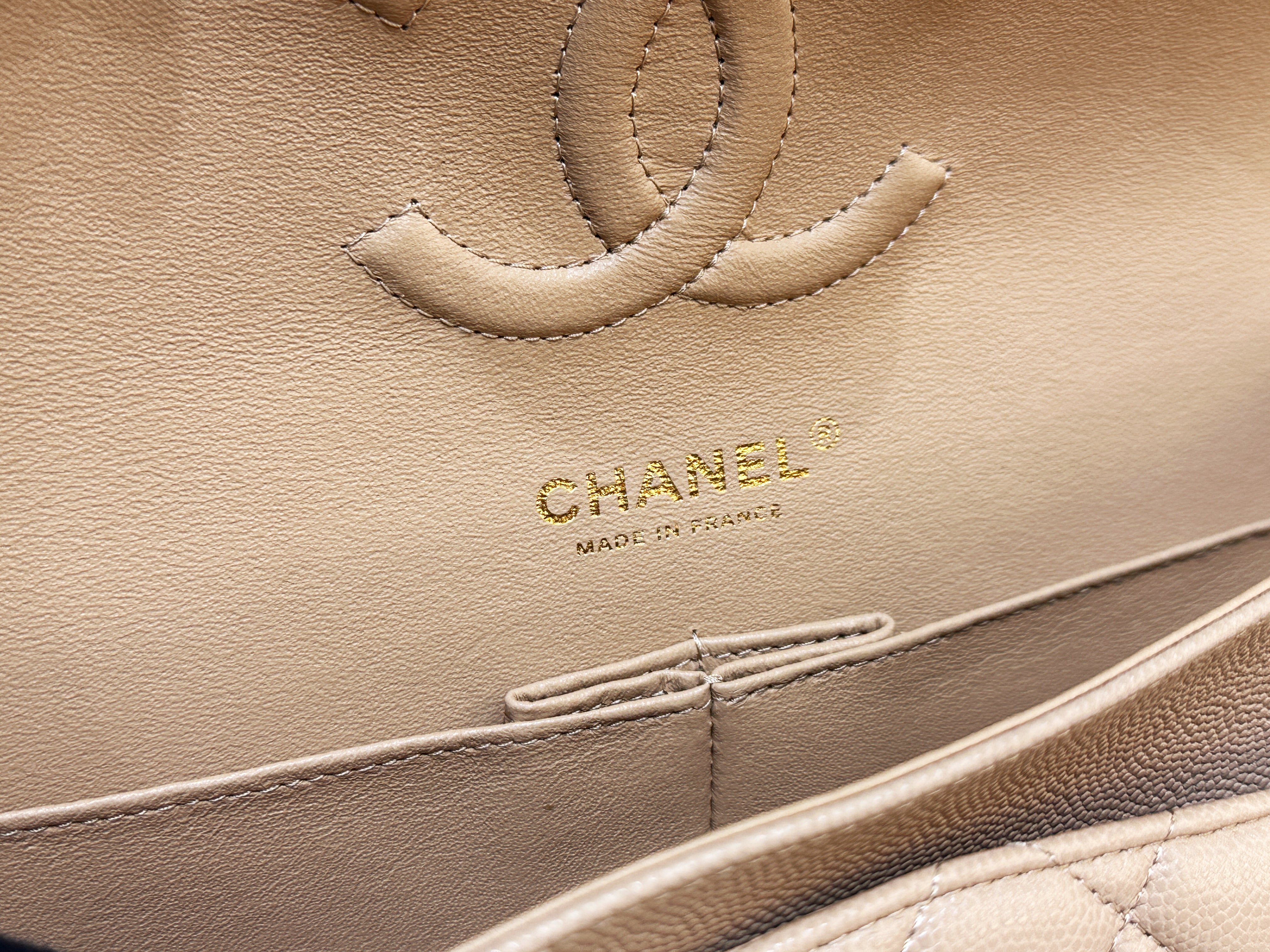 Chanel 19B Dark Beige Caviar Classic Quilted Classic Flap Medium LGHW