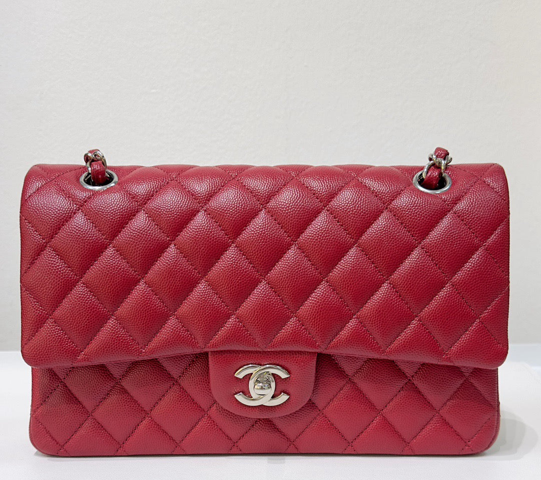 Chanel Medium Caviar Double Flap Red Bag SHW 17B