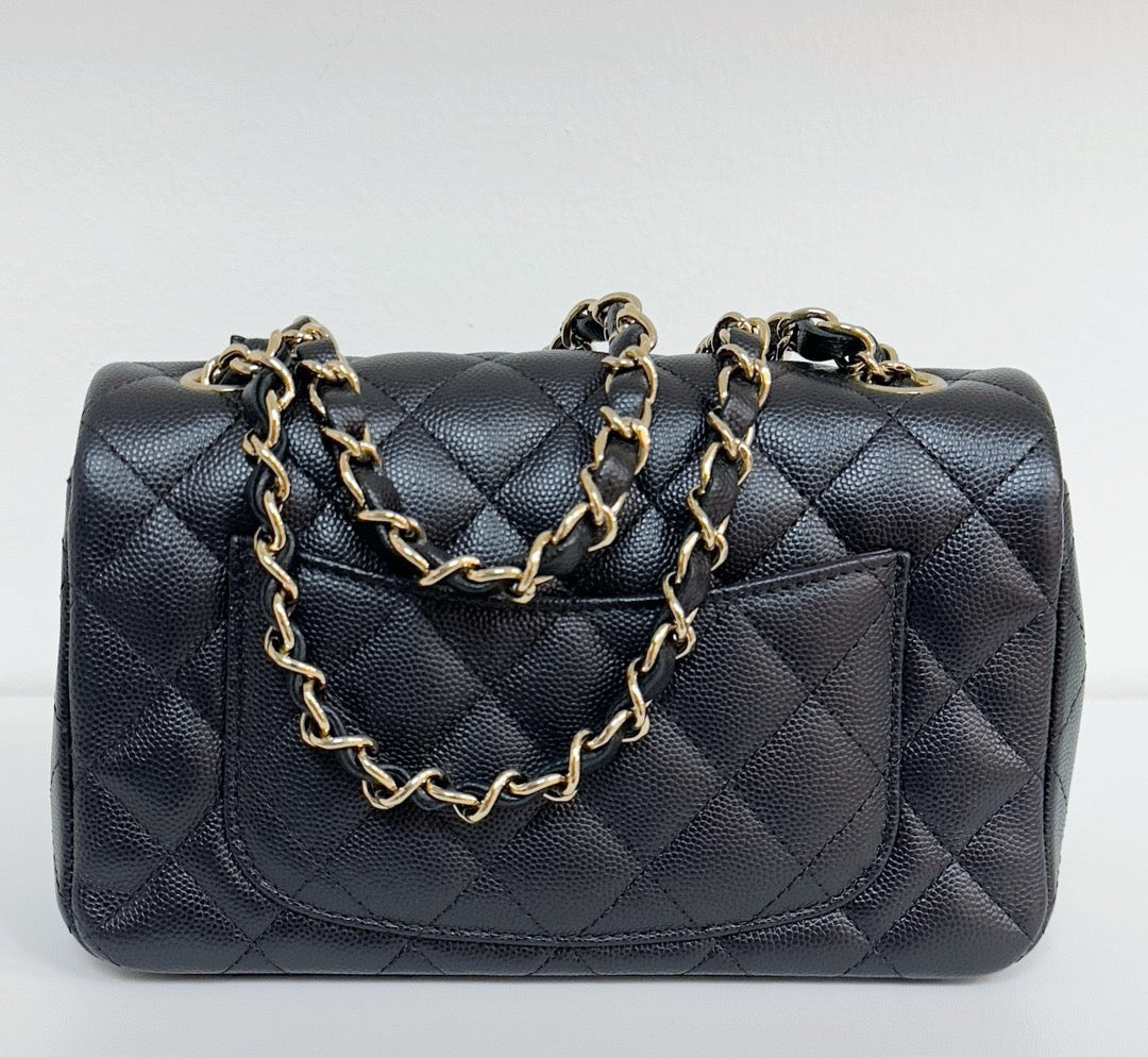 Chanel Mini Rectangular Classic Flap Black Bag 17B GHW 2445 holo card