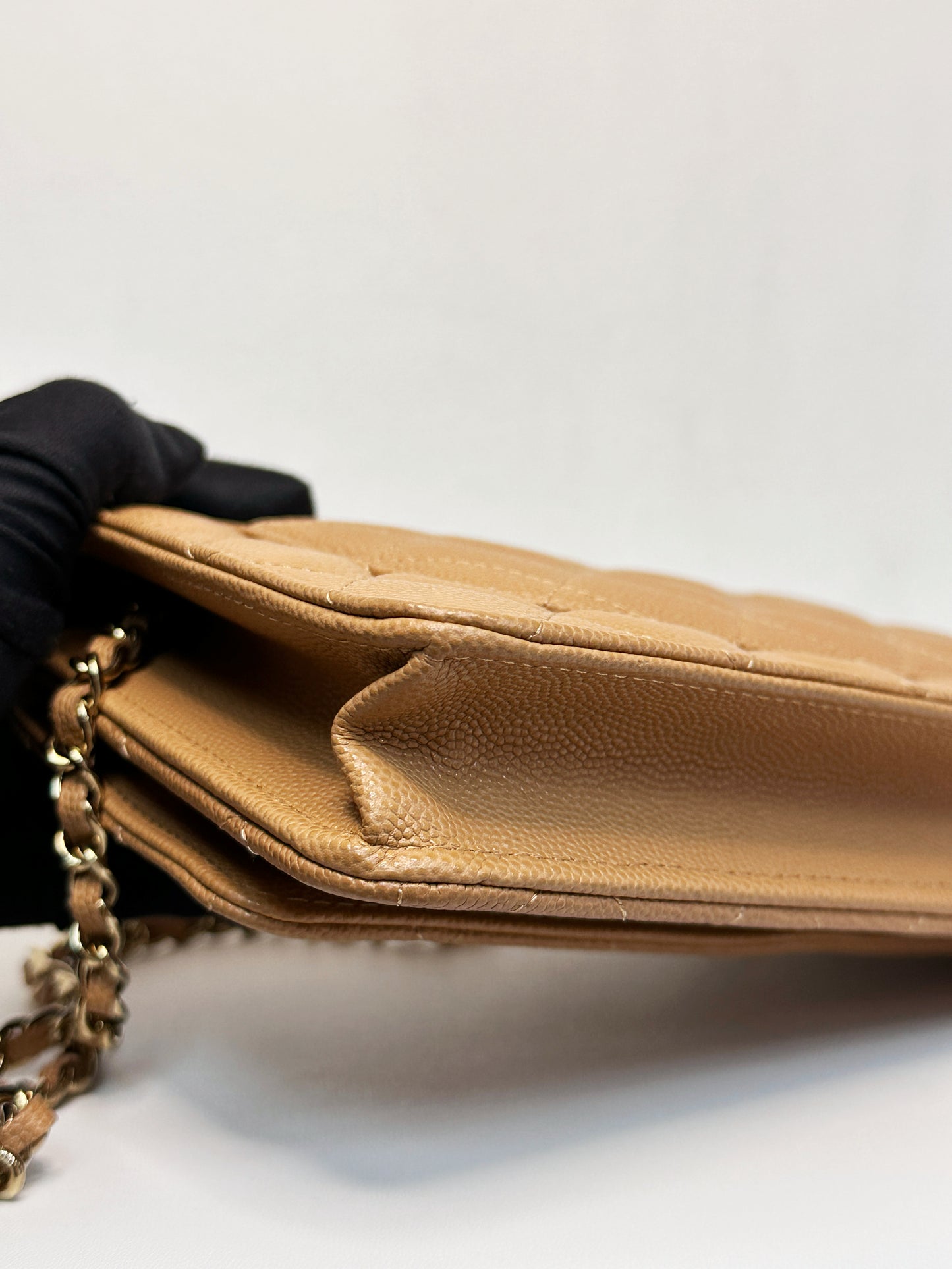 Chanel 23P Caramel Dark Beige Caviar Classic Quilted Wallet on chain LGHW UK27 microchip