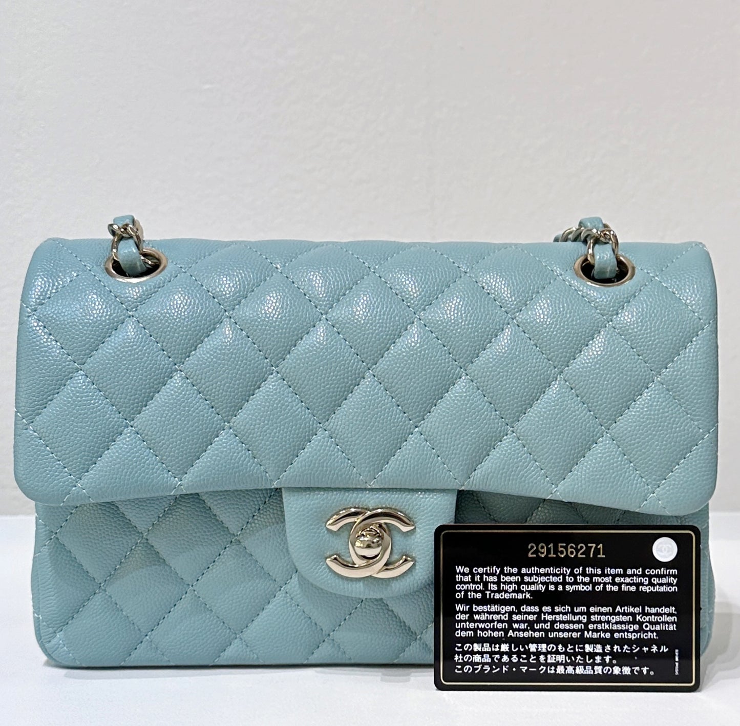 Chanel 20C Small Classic Double Flap Tiffany Blue Caviar GHW