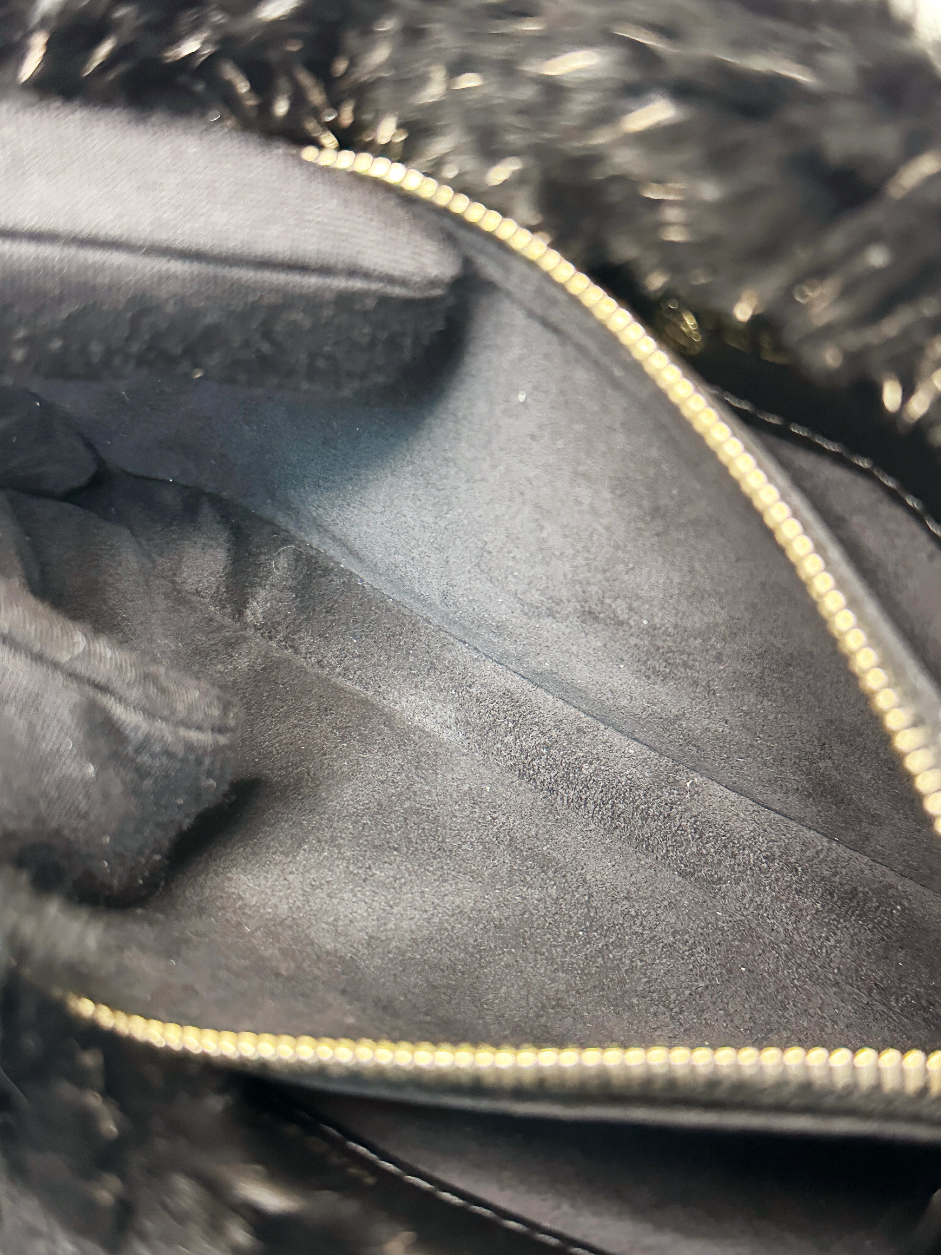 Chanel CC Black Fur Chain Clutch 2270 holo card